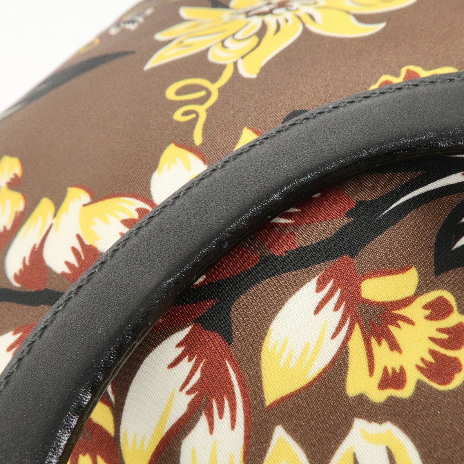 PRADA Triangle Logo Nylon Leather 2Way Bag Shoulder Bag Hand Bag Floral Print Brown Yellow BN2741 Used