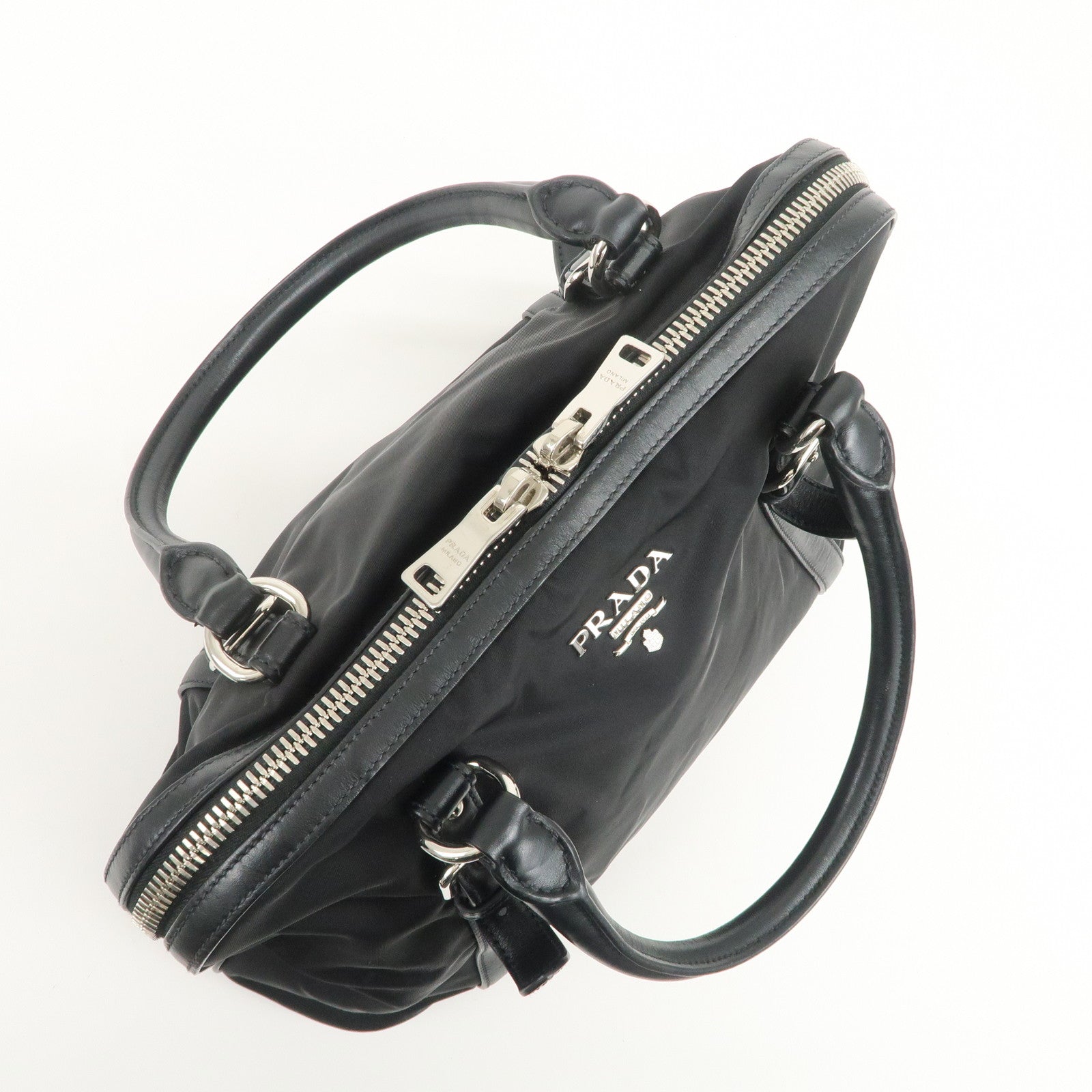 PRADA Nylon Leather 2Way Bag Hand Bag Shoulder Bag Black 1BB912