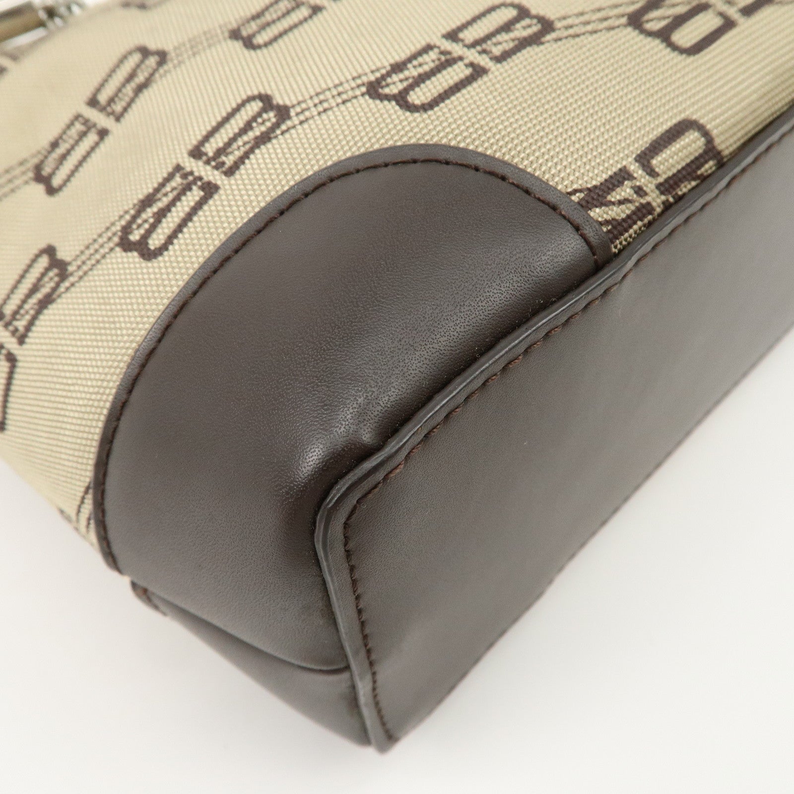 BALENCIAGA Leather Canvas Shoulder Bag Beige Brown