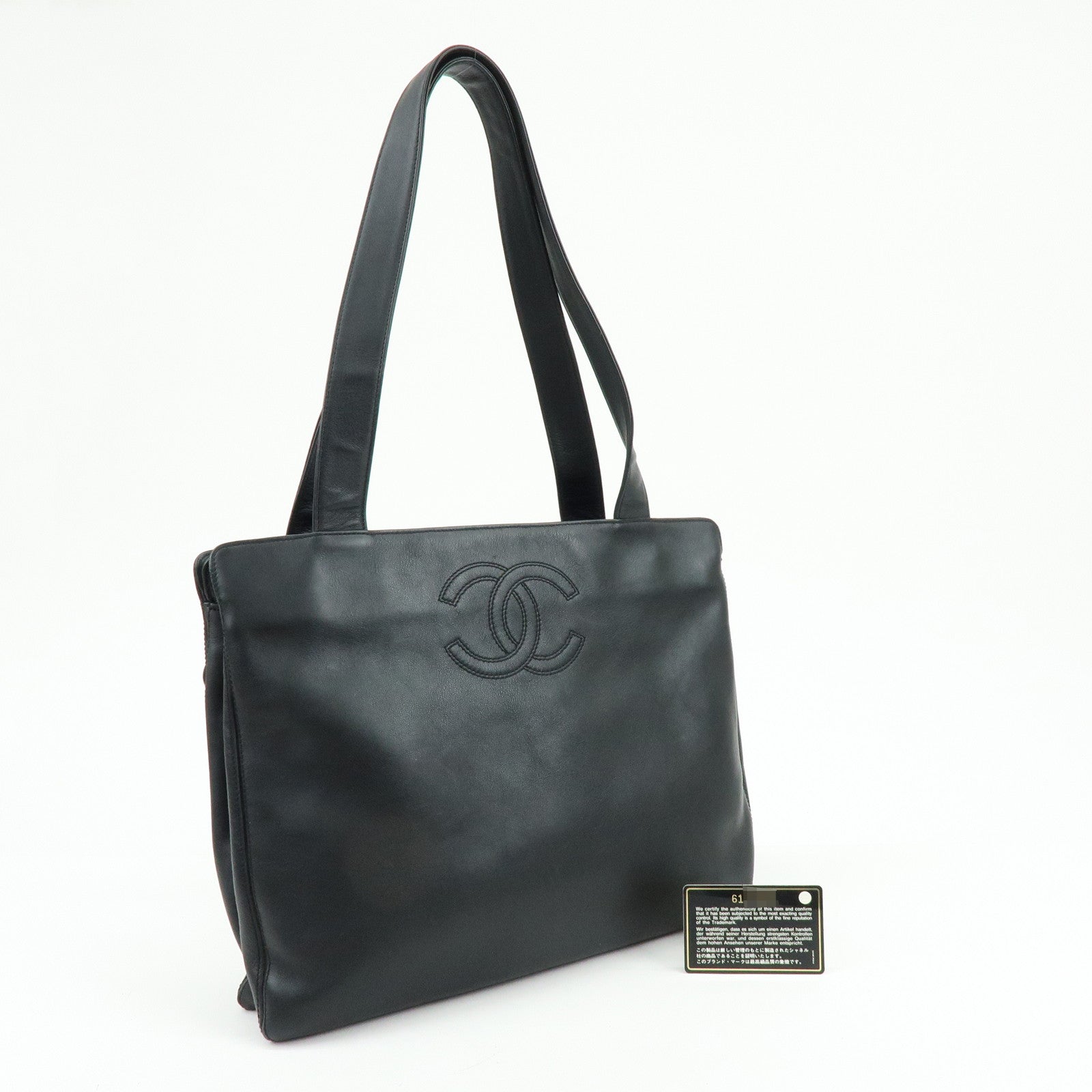 CHANEL COCO Mark Calf Leather Tote Bag Shoulder Bag Black A14305
