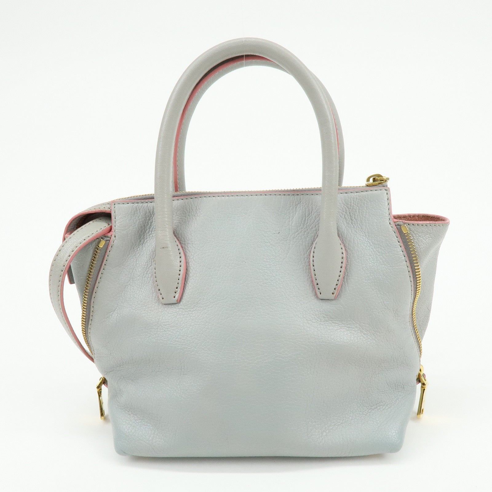 MIU MIU Madras Leather 2Way Bag Hand Bag Gray Pink 5BA003