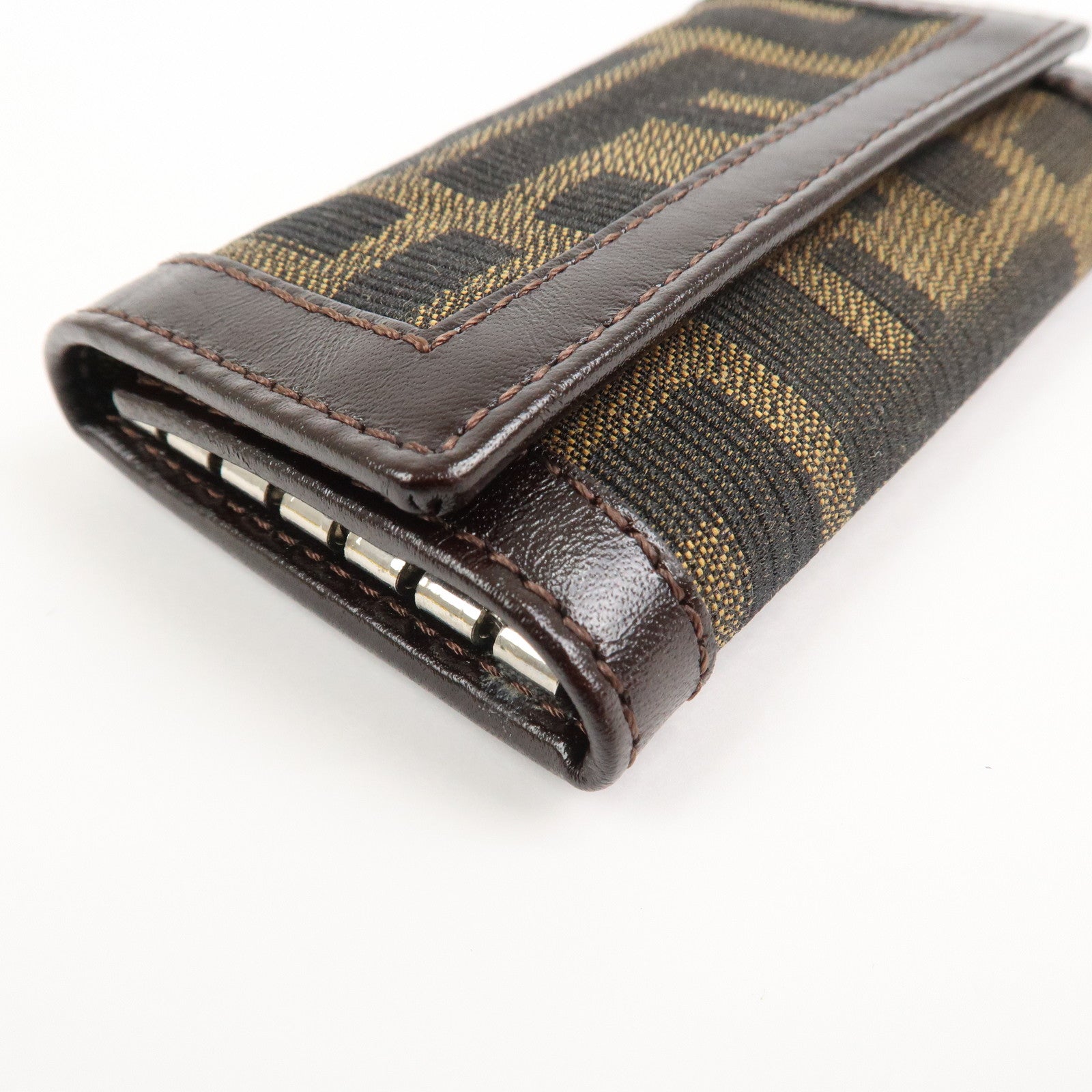 FENDI Zucca Canvas Leather 6 Ring Key Case Brown 10163