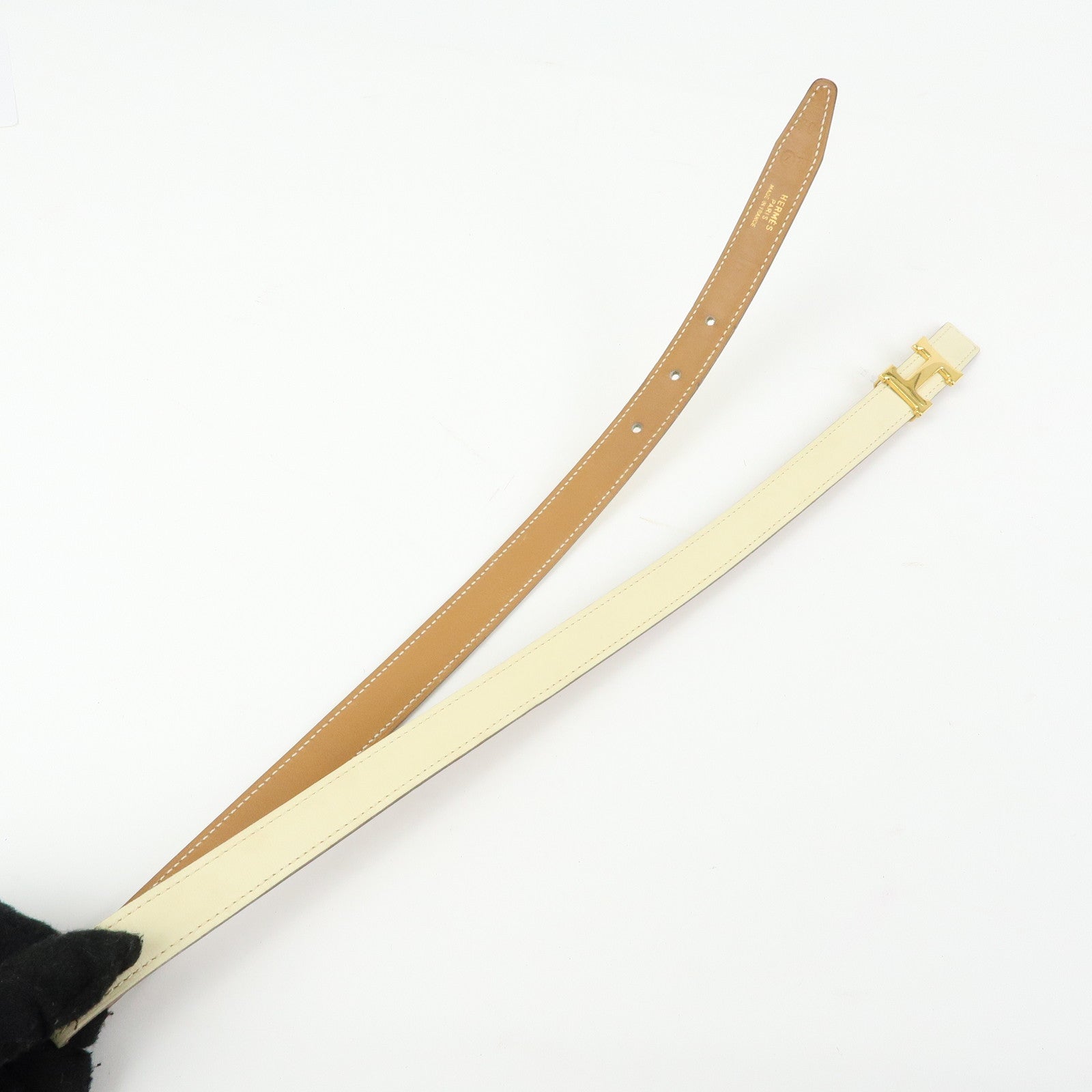 HERMES H Buckle Reversible Constance Belt Ivory Light Brown