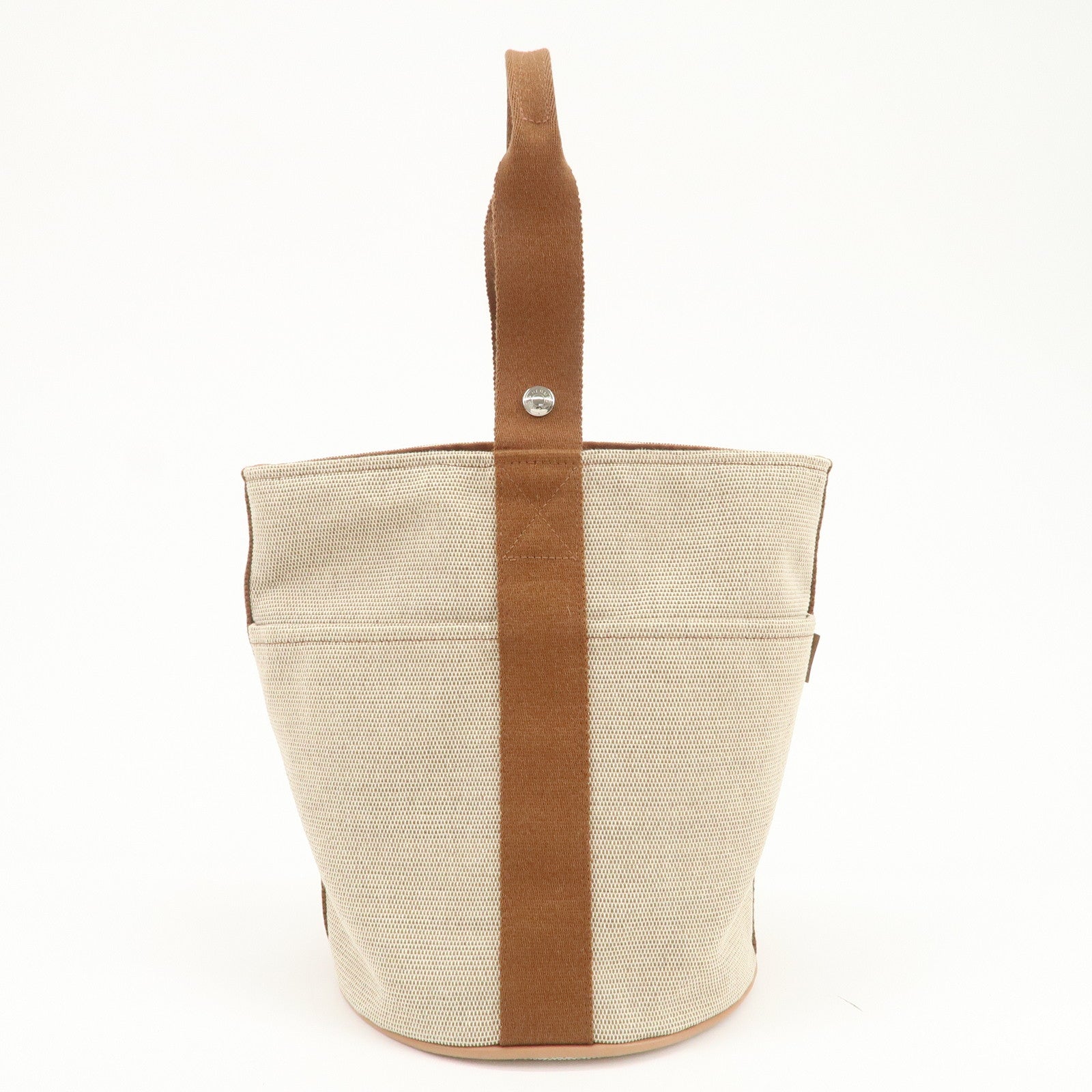 HERMES Saxo MM Toile H Hand Bag Bucket Bag Ivory Brown
