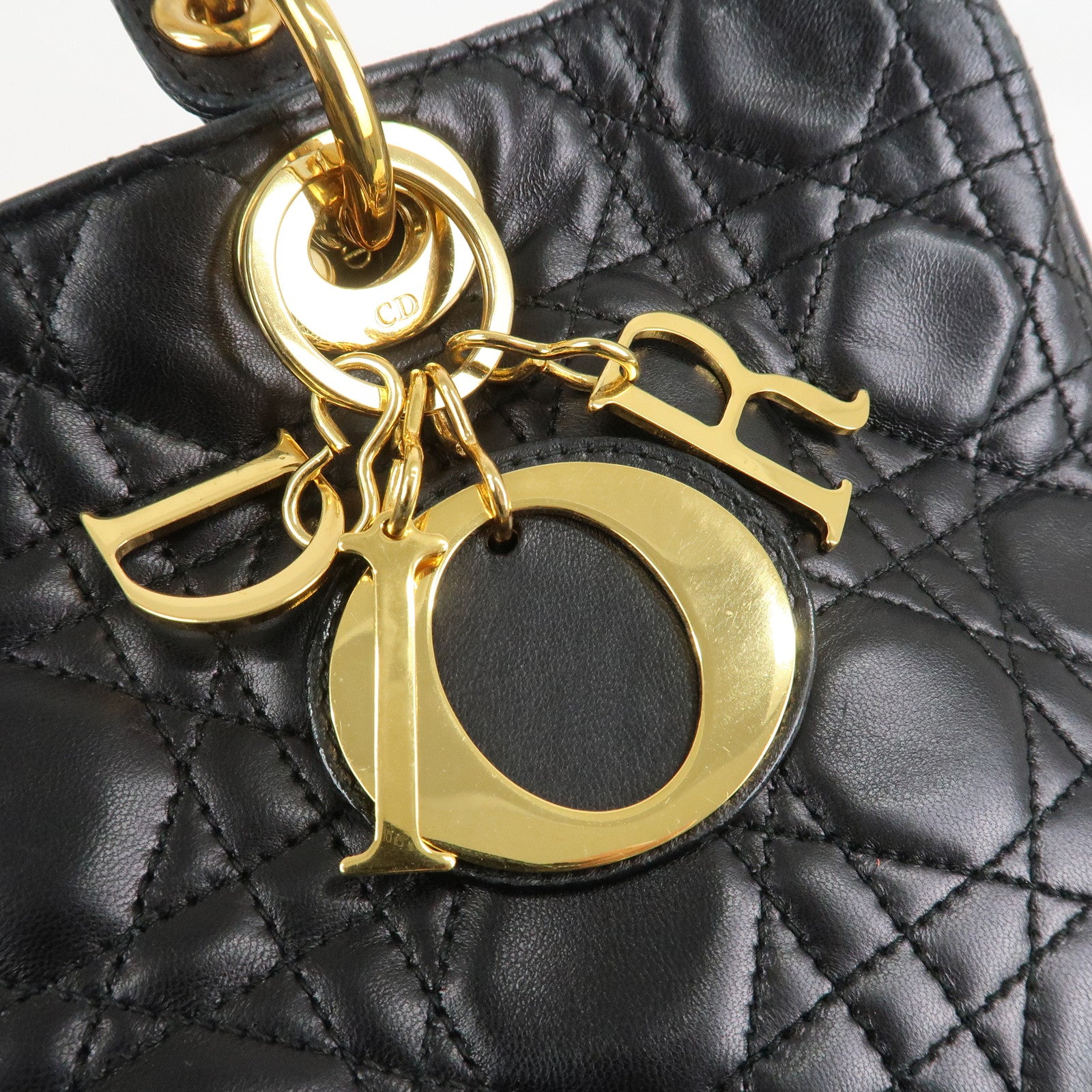 Christian Dior Cannage Lady Dior Leather Large 2Way Bag Black