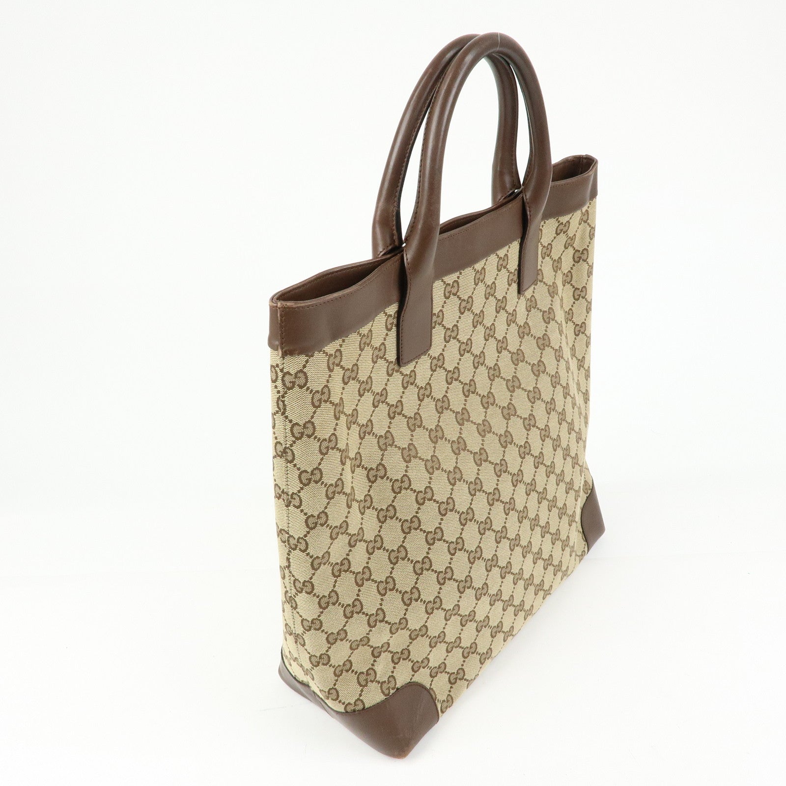 GUCCI GG Canvas Leather Tote Bag Hand Bag Beige Brown 002・1121