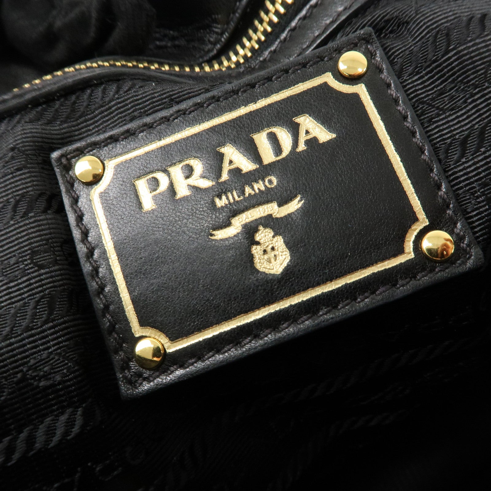 PRADA Logo Leather 2WAY Tote Bag Hand Bag Black Gold HDW B11091 Used