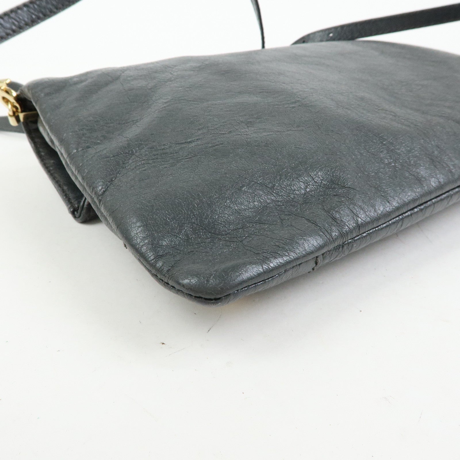 BALENCIAGA Leather Giant Envelope Clutch Shoulder Bag Grey 327079