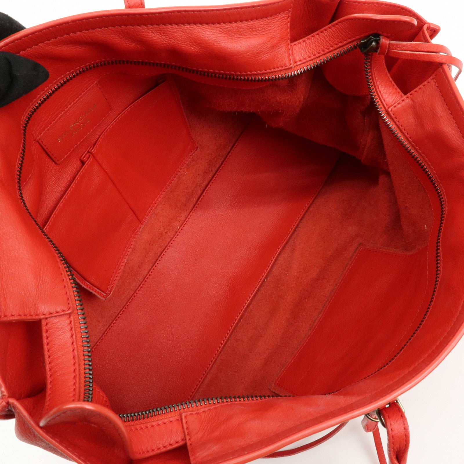 BALENCIAGA Paper Office Zip Leather Tote Bag Hand Bag Red 327771