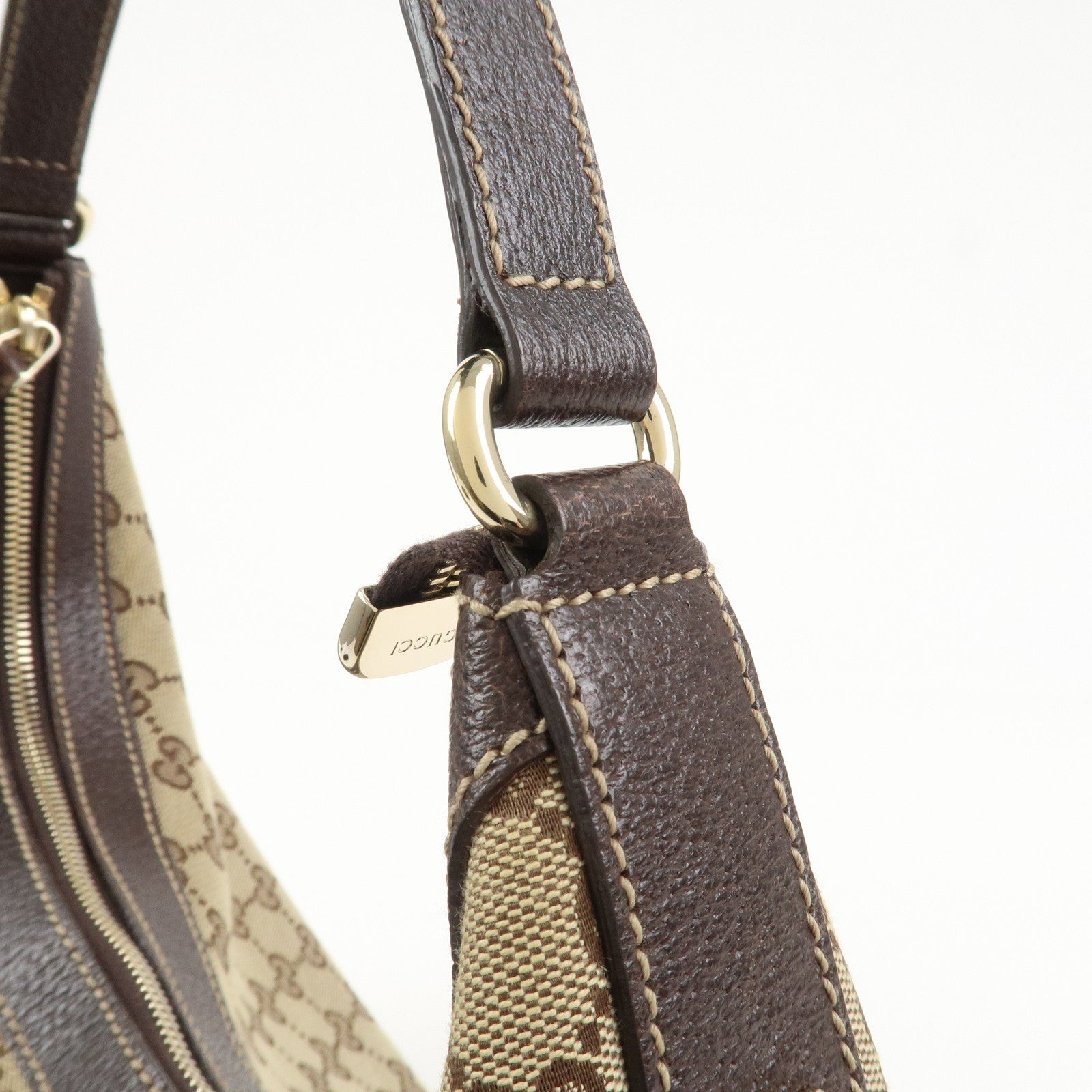 GUCCI GG Canvas Leather Shoulder Bag Hand Bag Beige Brown 153010