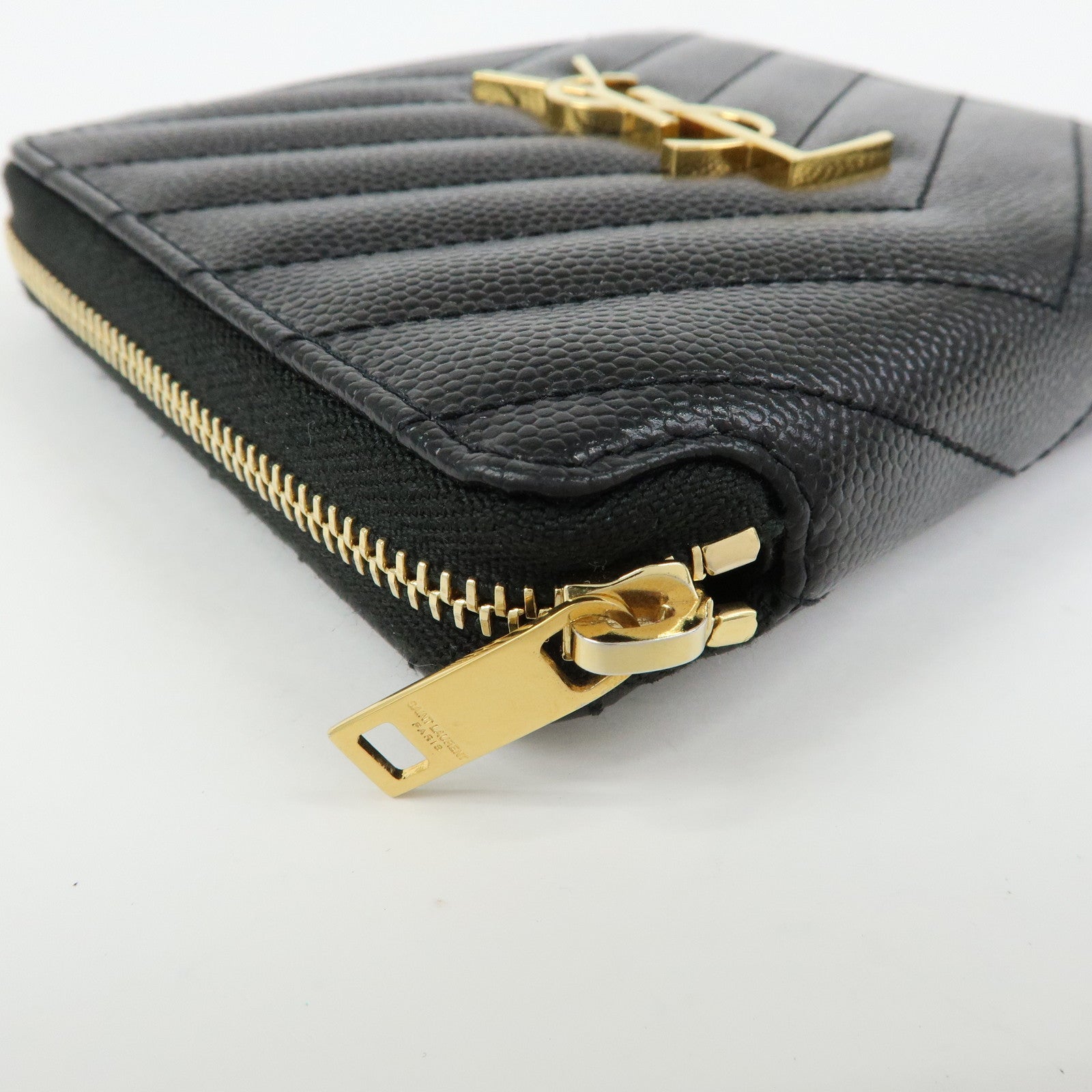 SAINT LAURENT PARIS Cassandra Leather Compact Wallet Black