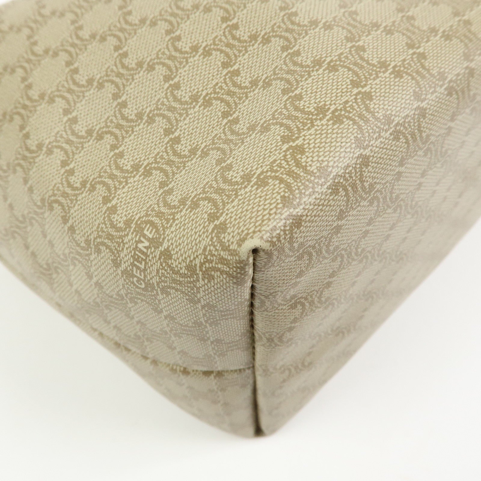 CELINE Macadam PVC Leather Hand Bag Cosmetic Pouch Beige