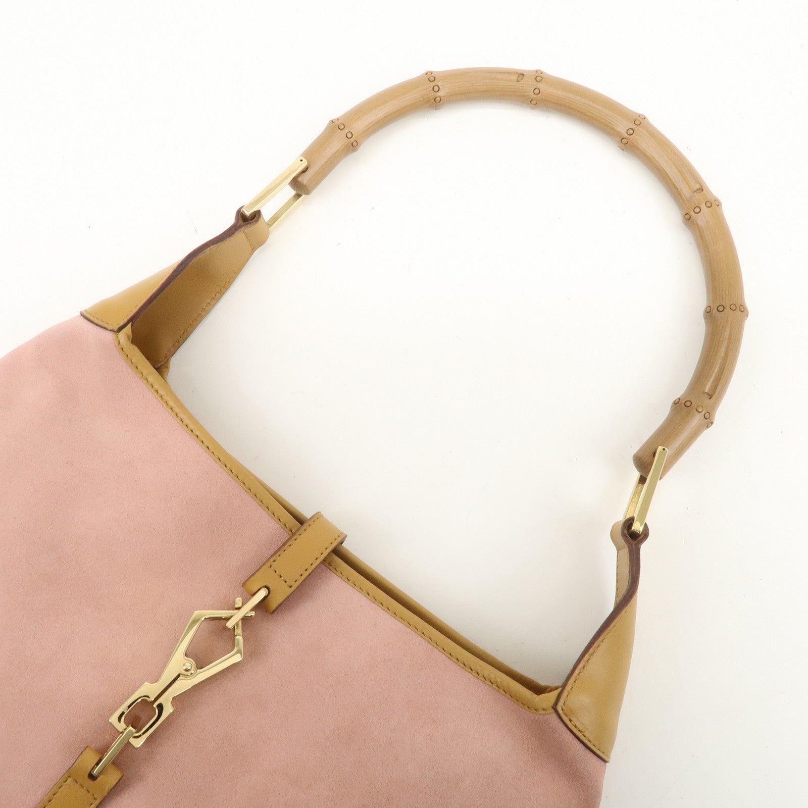 GUCCI Bamboo Kandinsky Suede Shoulder Bag Pink Beige 001.4060