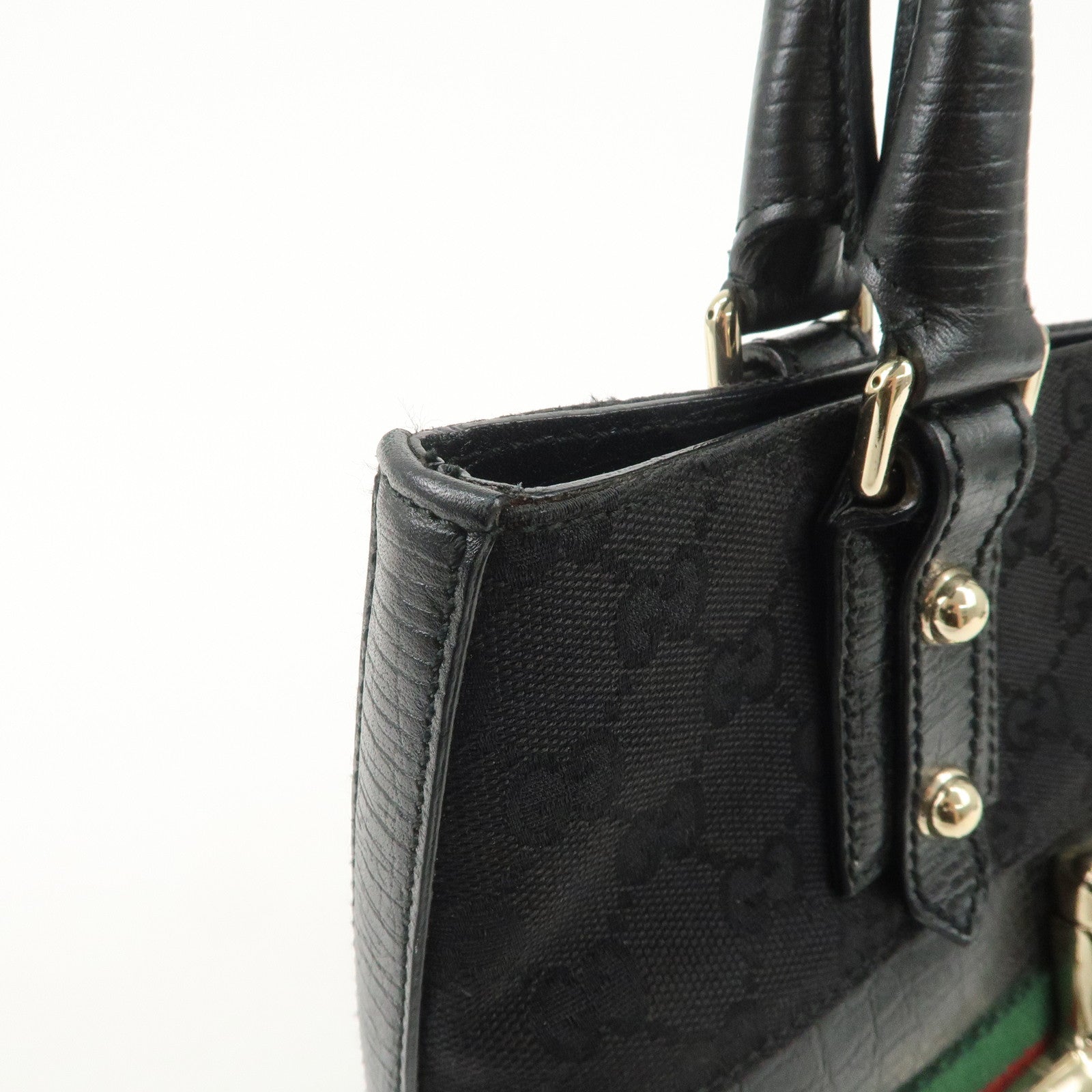 GUCCI Horsebit Sherry GG Canvas Leather Hand Bag Black 137475