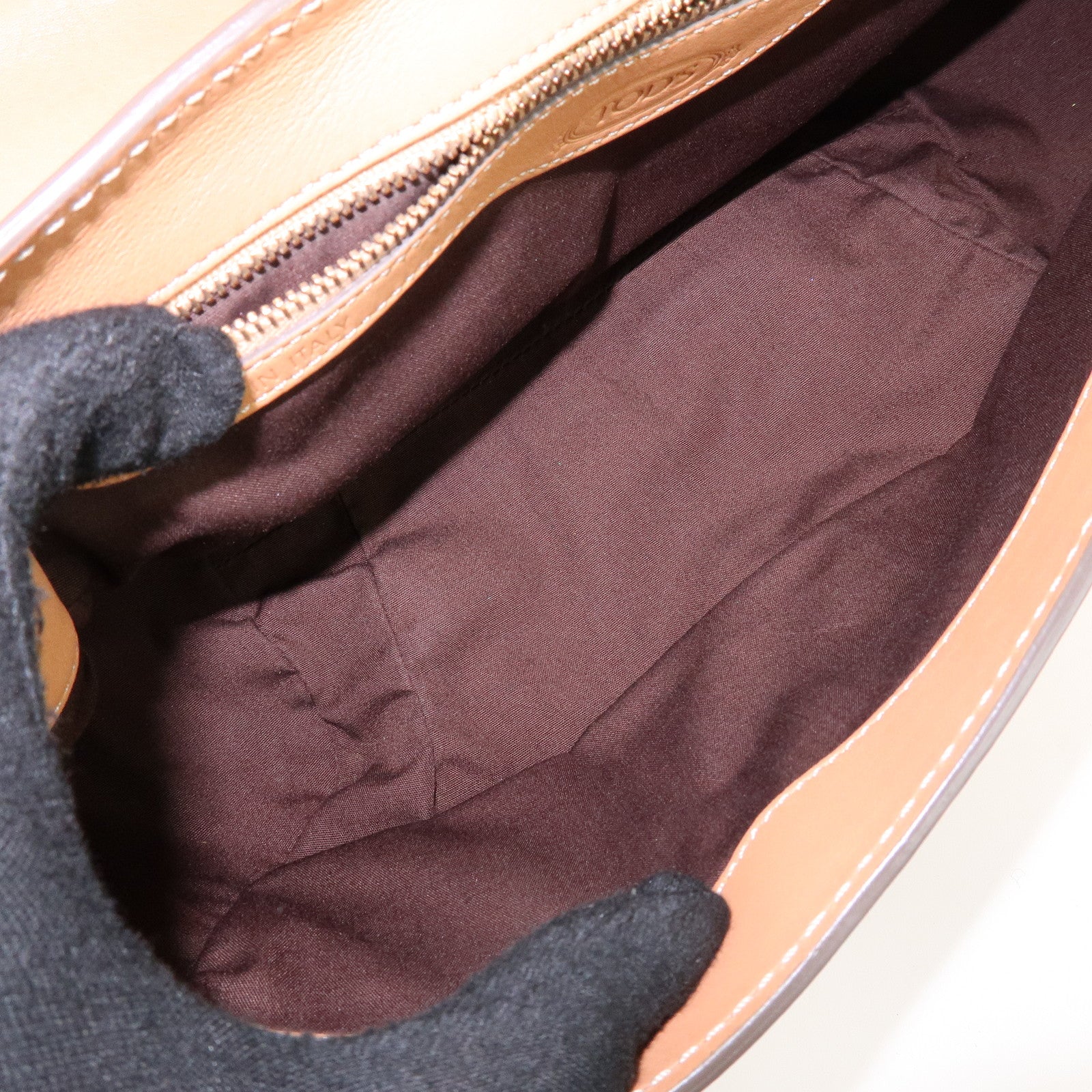 TOD'S Leather Hand Bag Shoulder Bag Circle Lock Light Brown
