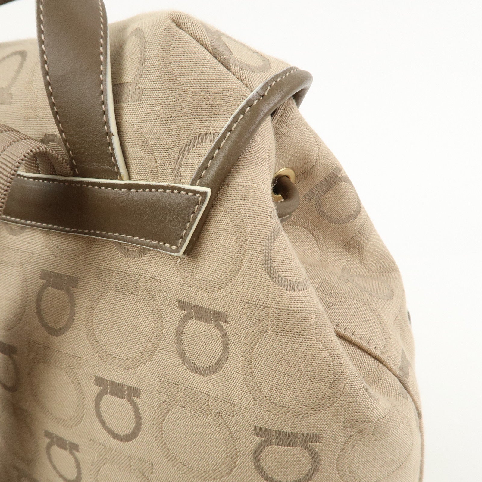 Ferragamo Gancini Canvas Leather Backpack Rucksuck Beige