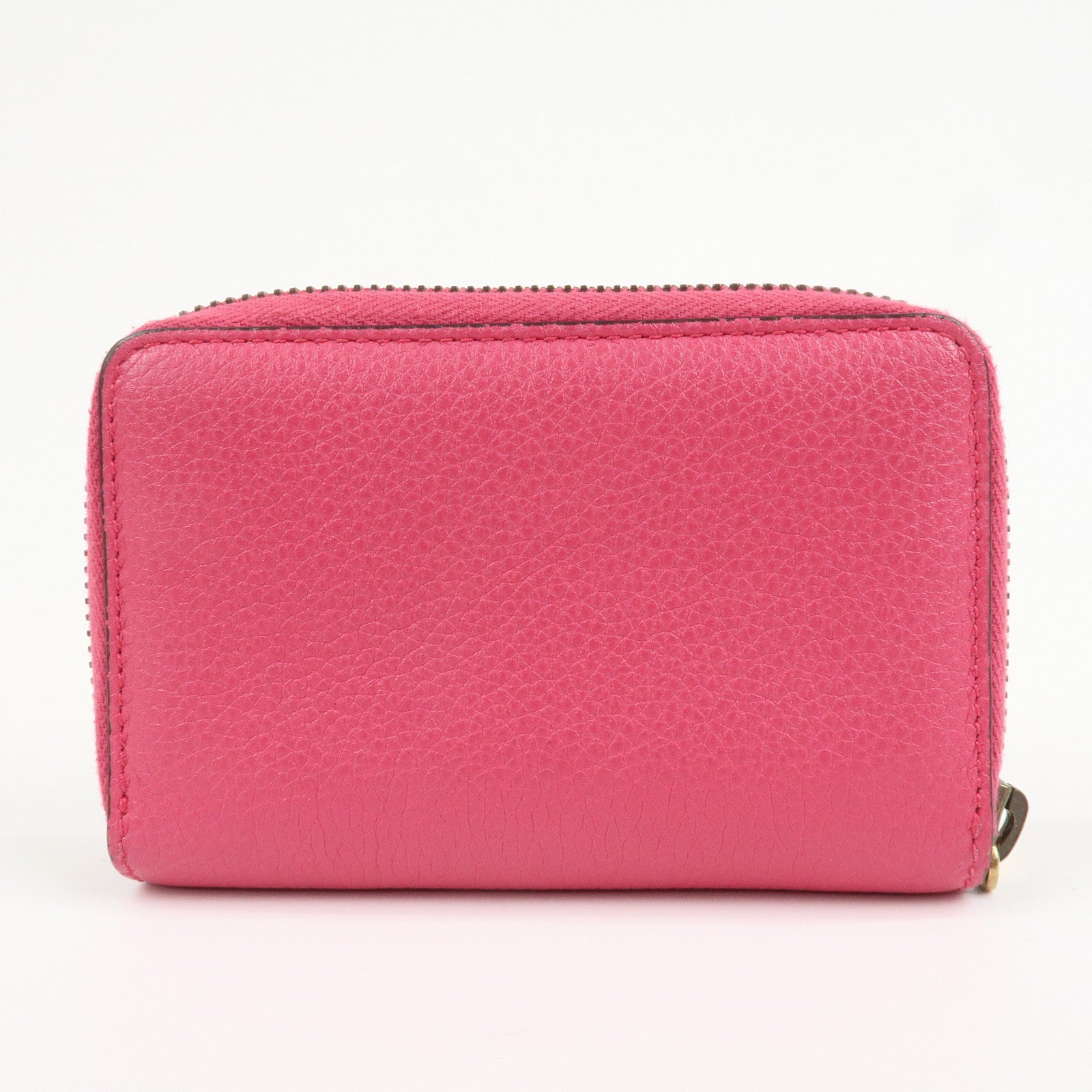 GUCCI Sherry Leather Logo Print Round Zipper Coin Case Pink 496319