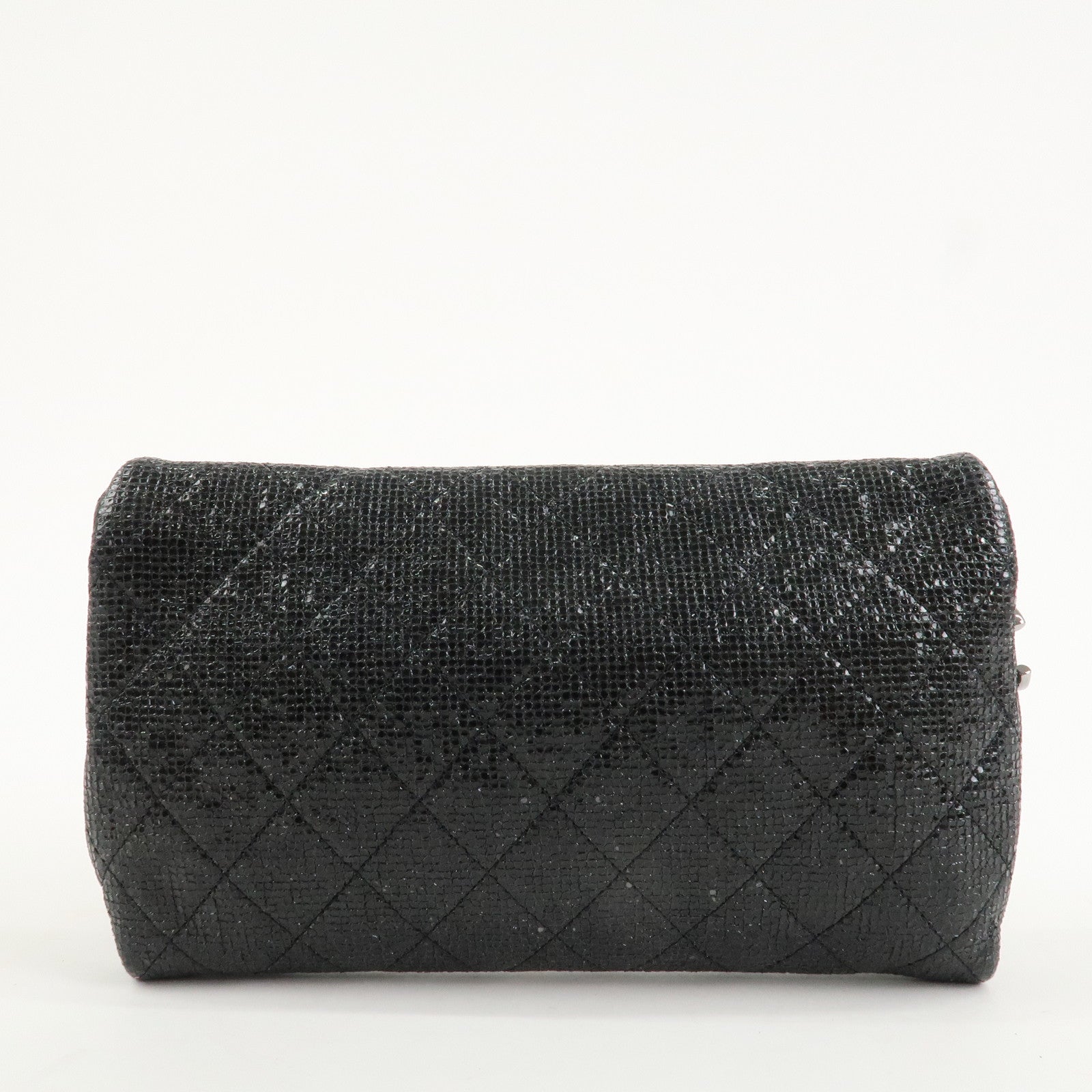 CHANEL Matelasse Leather Chain Shoulder Bag Black Silver Used