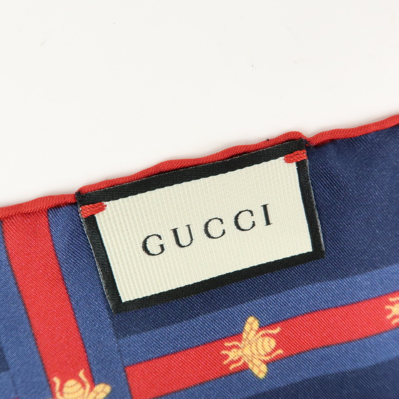 GUCCI Silk 100% Scarf 42x42 Bee Motif Navy