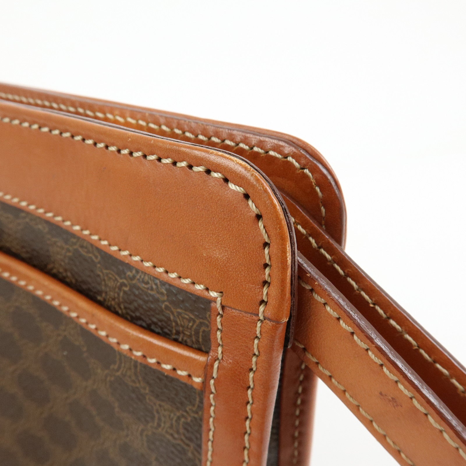 CELINE Logo Macadam PVC Leather Clutch Bag Flat Pouch Brown