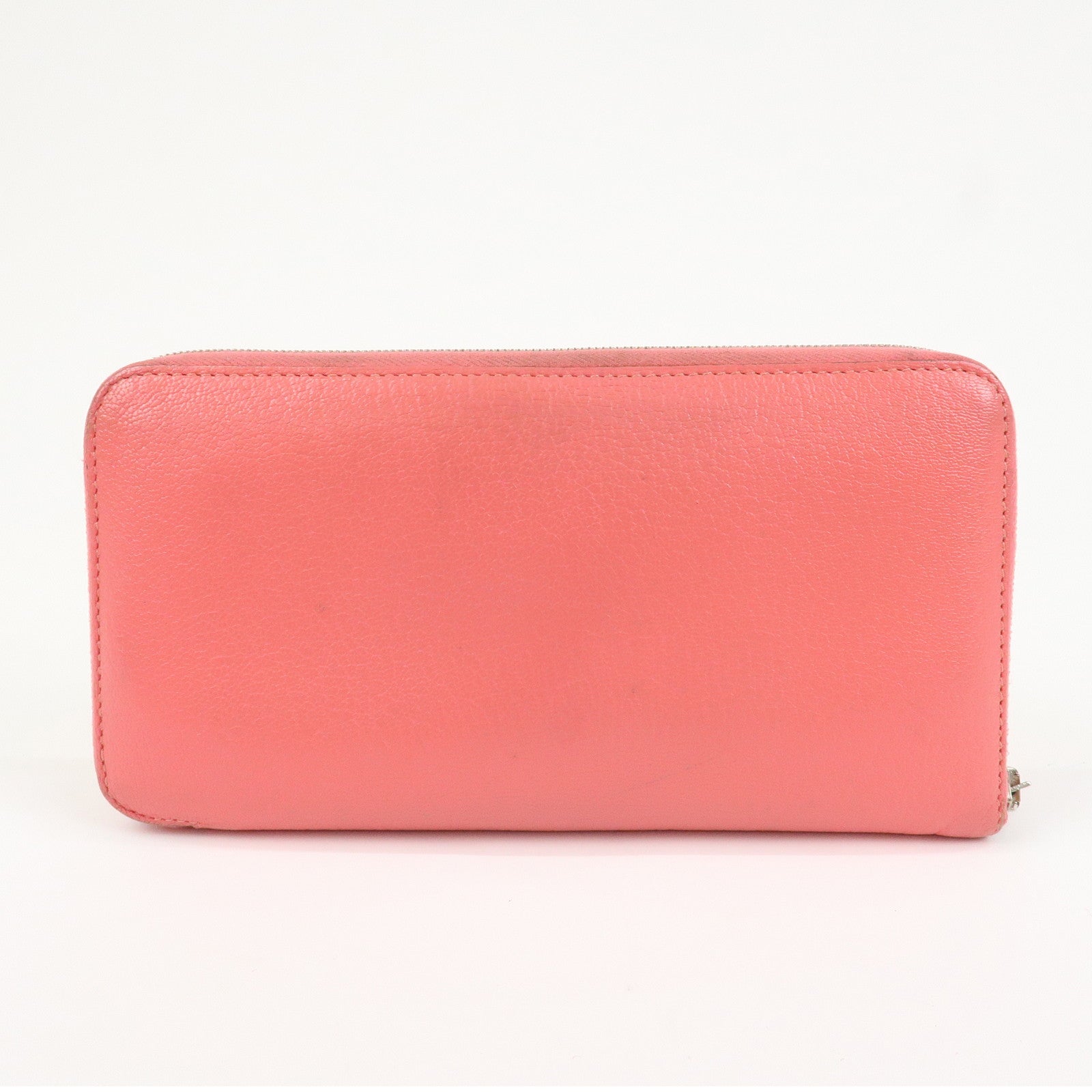 HERMES Evelyne Azap Leather 笆。P Stamped Round Zippy Long Wallet Pink