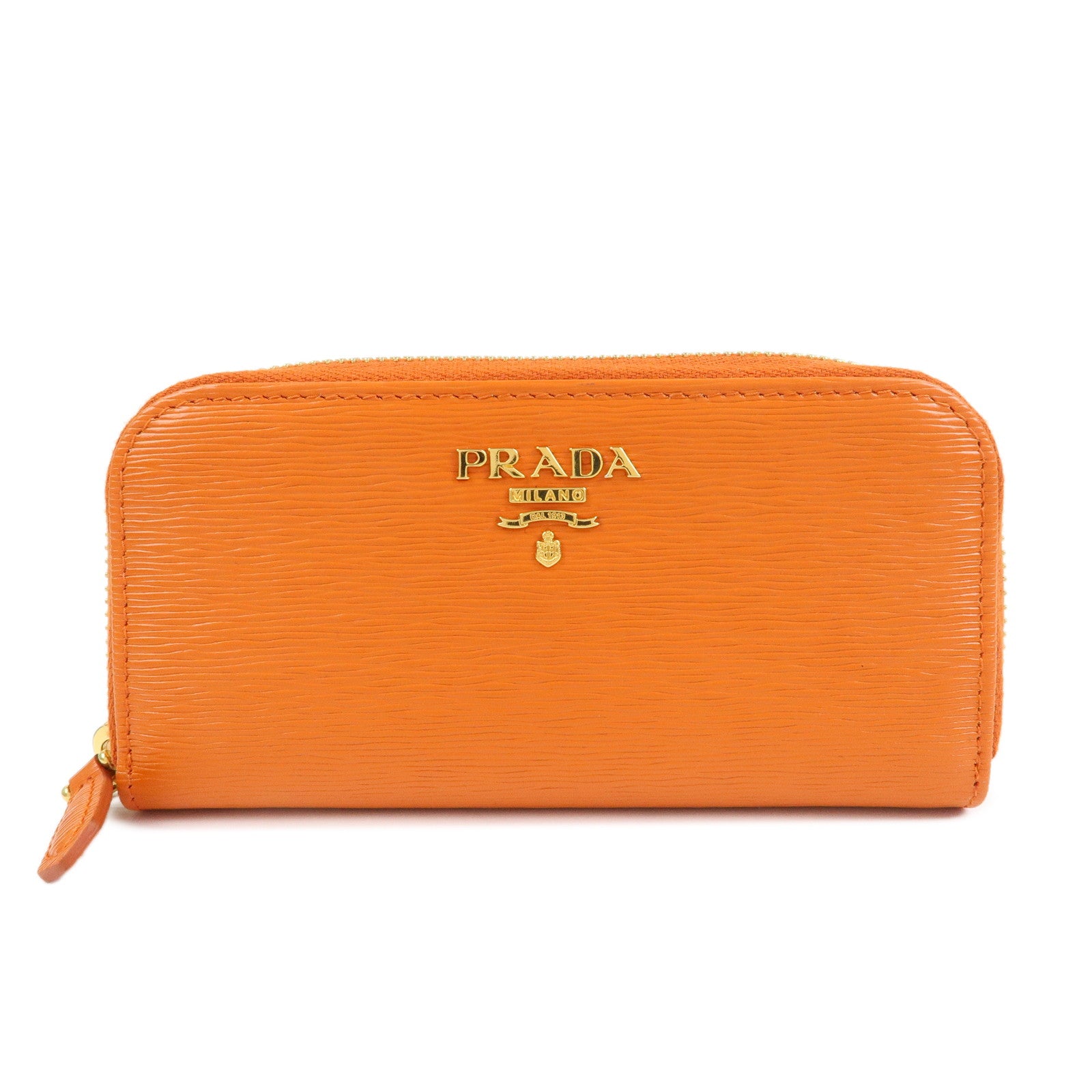 PRADA Saffiano Leather Round Zippy 6 Rings Key Case Orange 1PG604