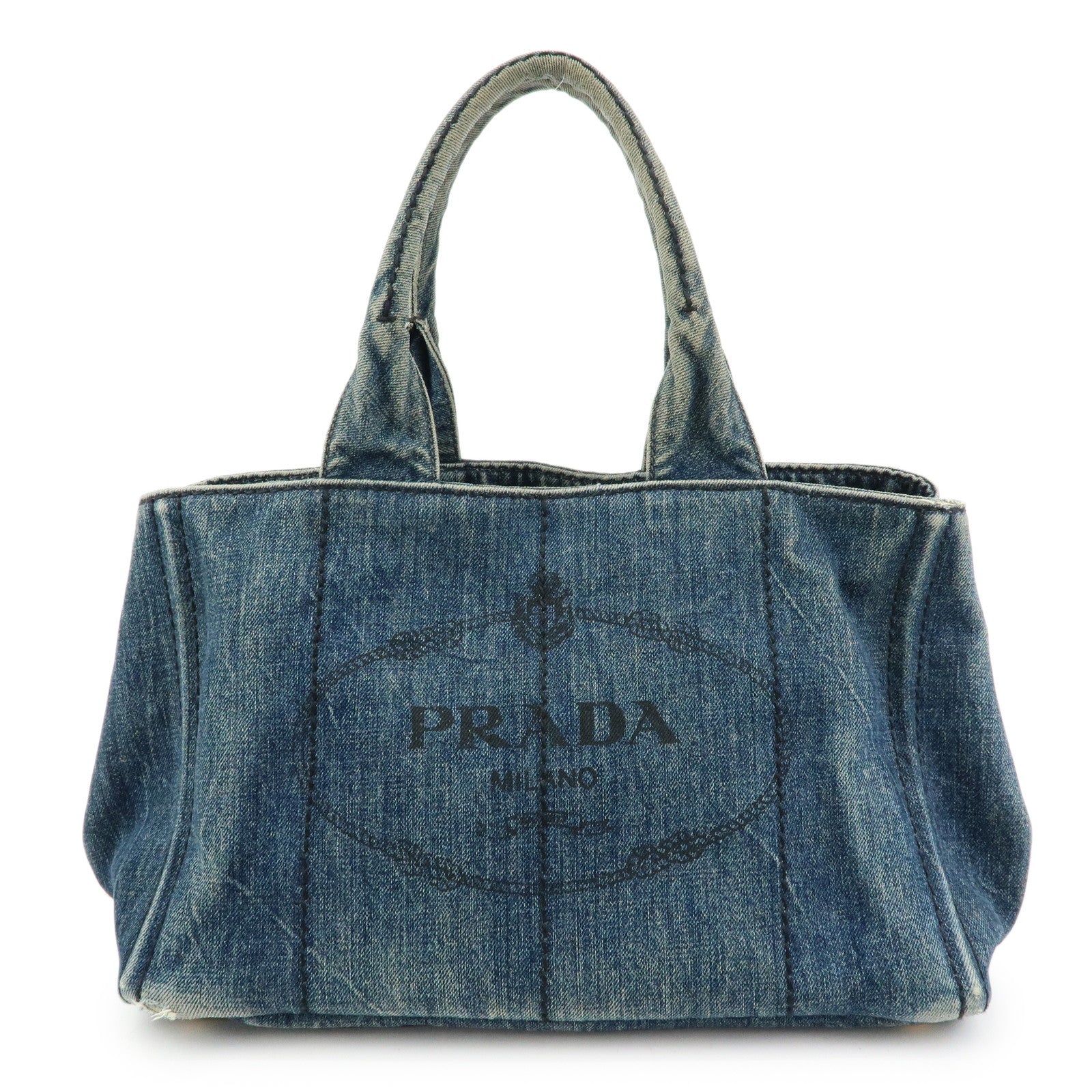 PRADA Logo Canapa Canvas Denim Tote Bag Hand Bag Blue B1877B