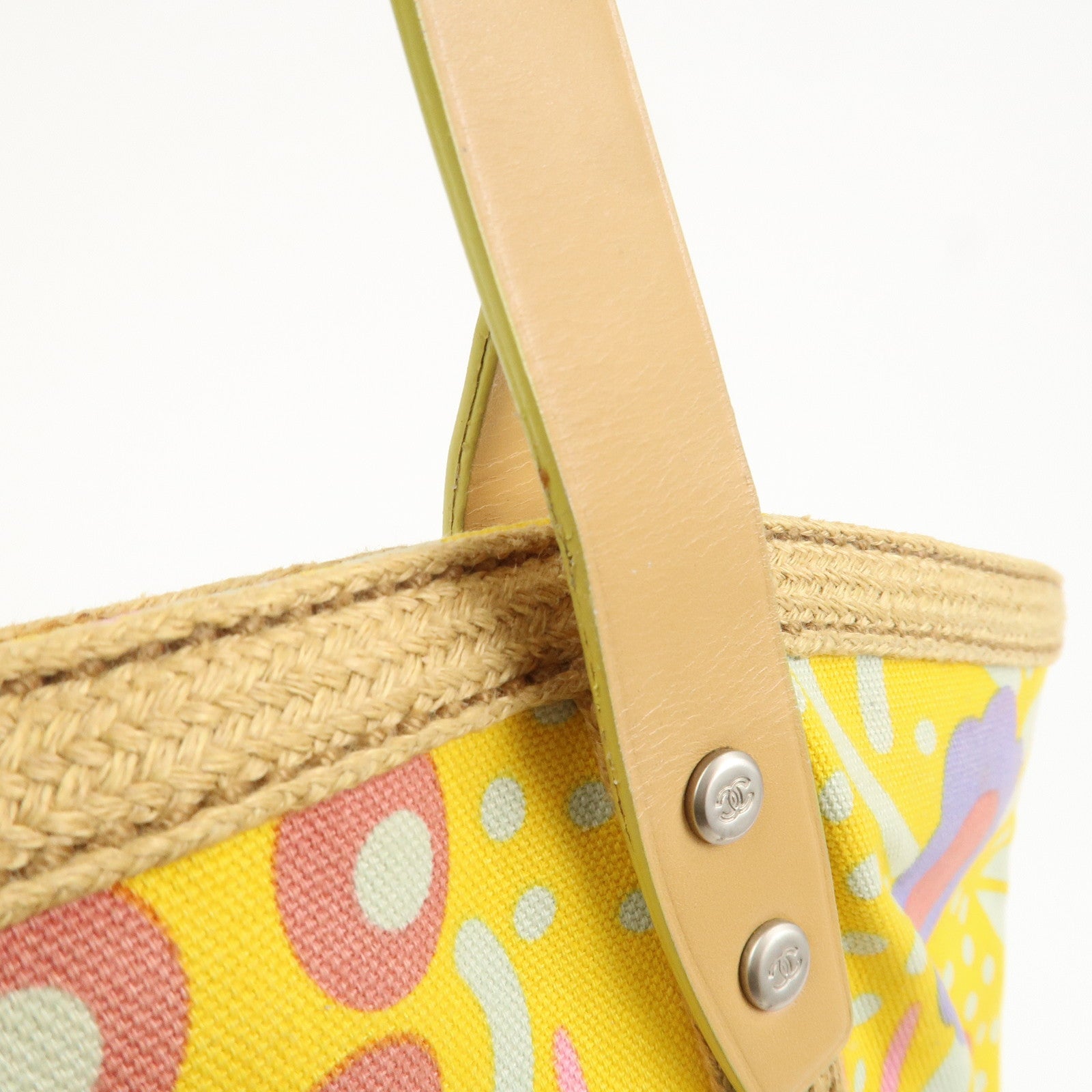 CHANEL Canvas High Summer Flower Tote Bag Shoulder Bag Yellow