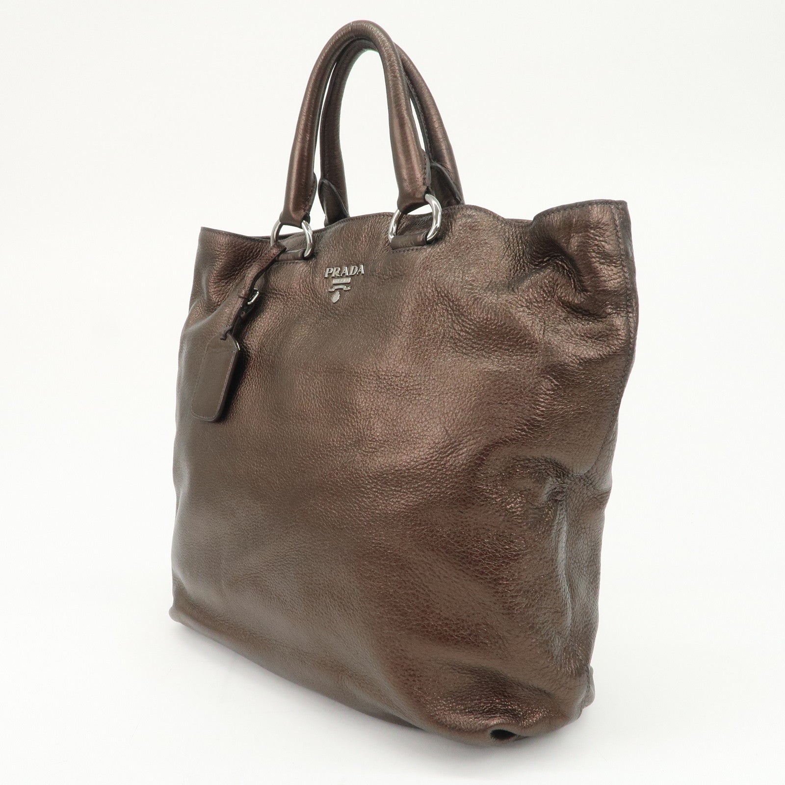 PRADA Leather 2Way Tote Bag Shoulder Bag Metallic Brown BN1713