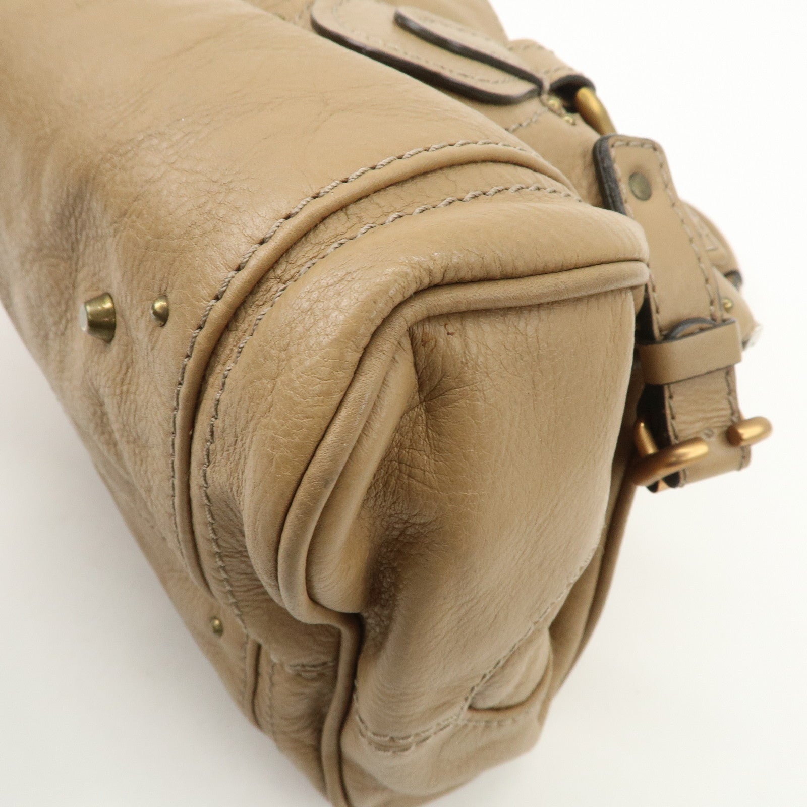 Chloe Paddington Leather Hand Bag Shoulder Bag Medium Beige Used