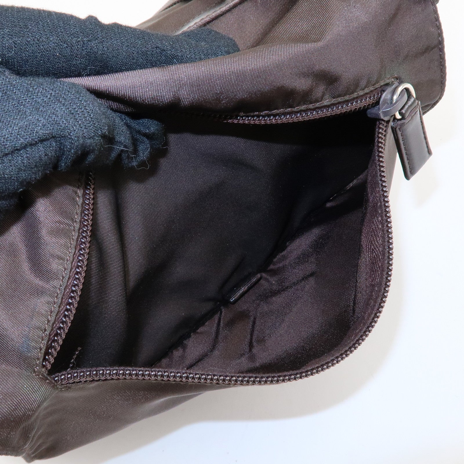 PRADA Triangle Logo Nylon Leather Shoulder Bag Crossbody Bag Brown Used
