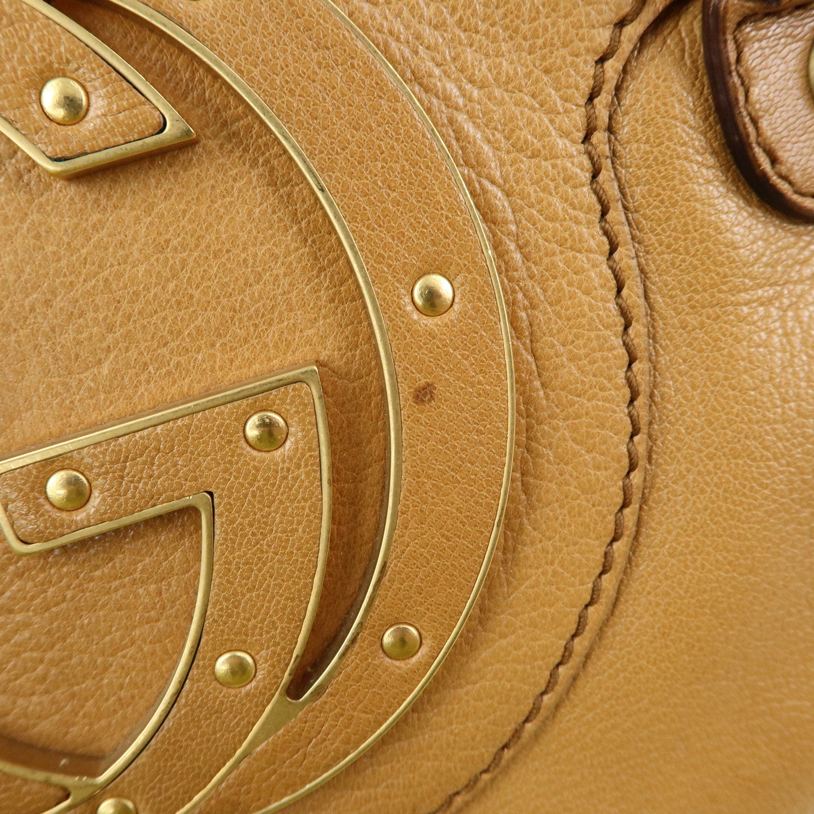 GUCCI Interlocking G Leather Blondie Studs Hand Bag Brown 121551