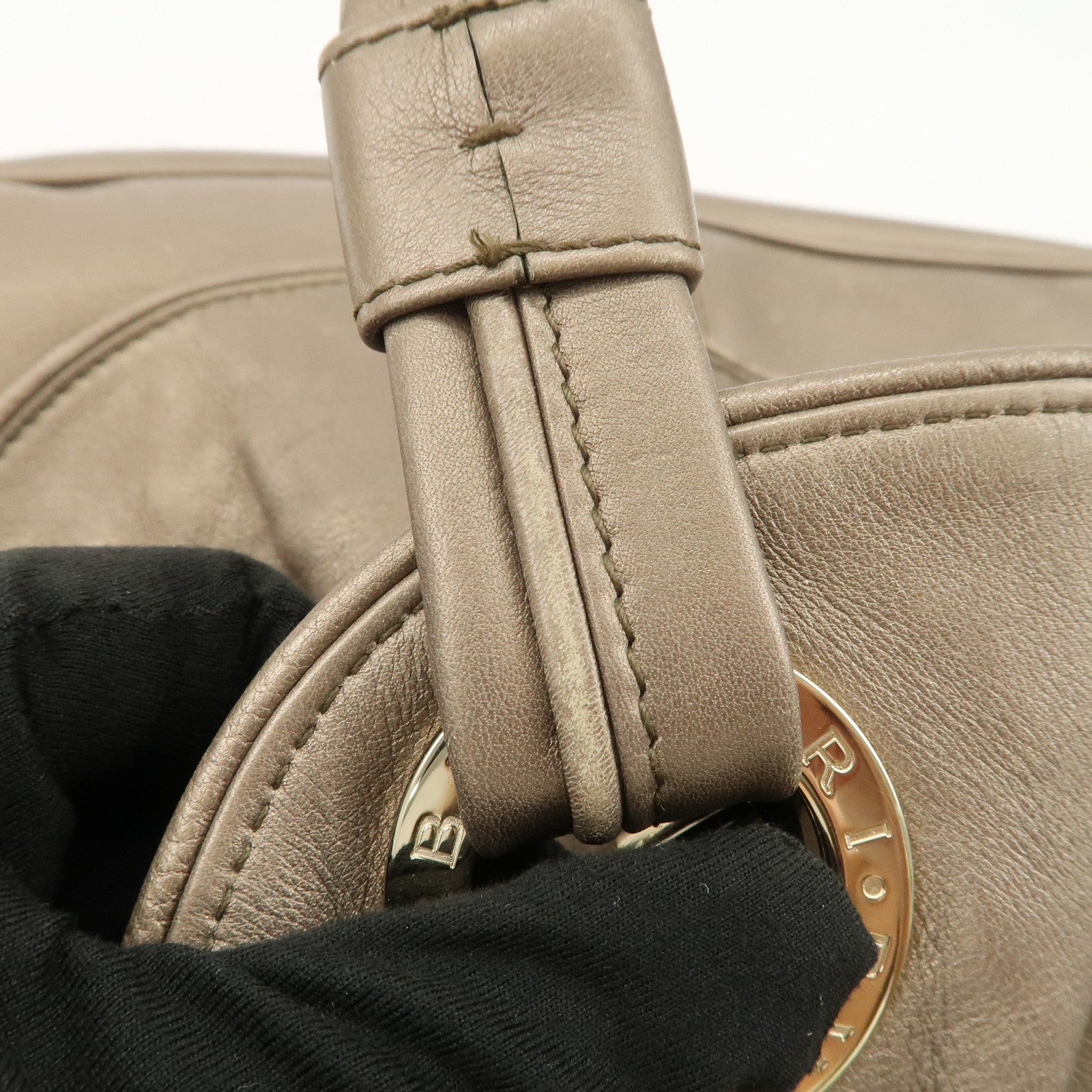 BVLGARI Logo Leather Hand Bag Shoulder Bag Bronze