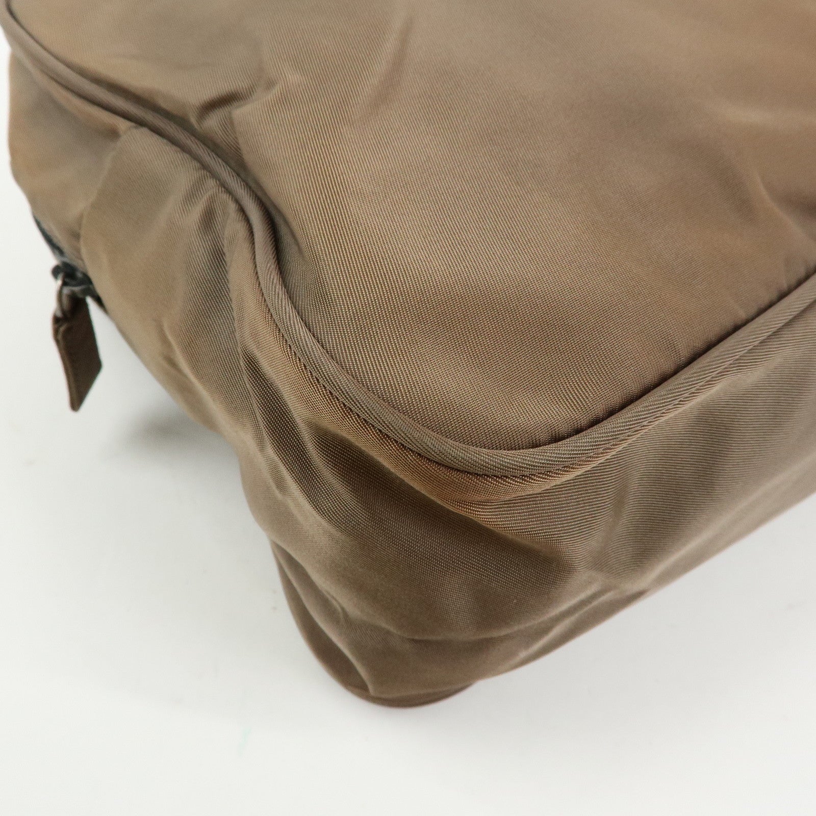 PRADA Triangle Logo Nylon Leather Hand Bag Brown Black