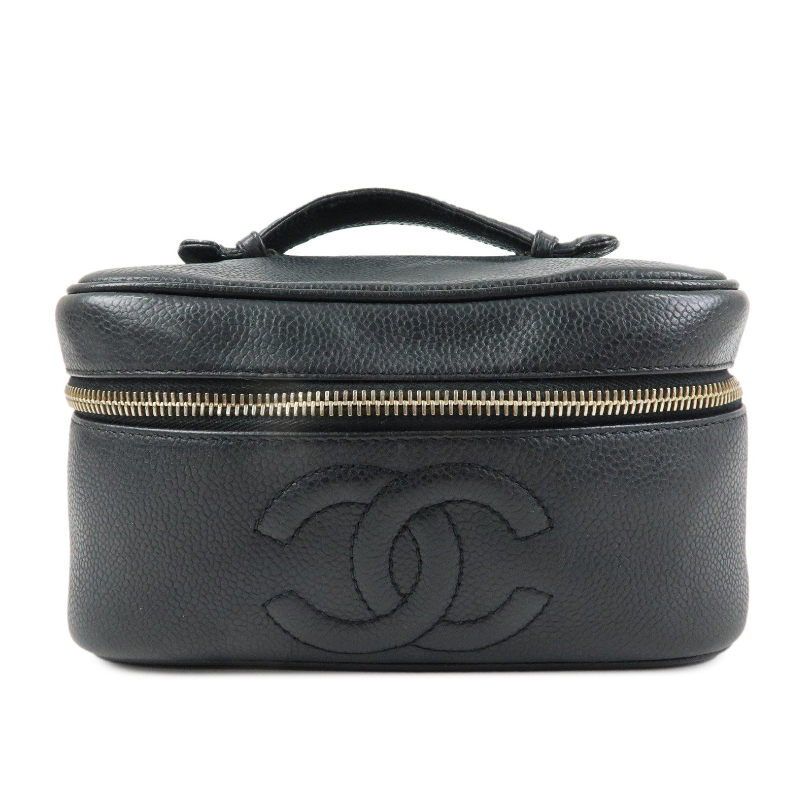 CHANEL COCO Mark Caviarskin Hand Bag Vanity Case Black A01997