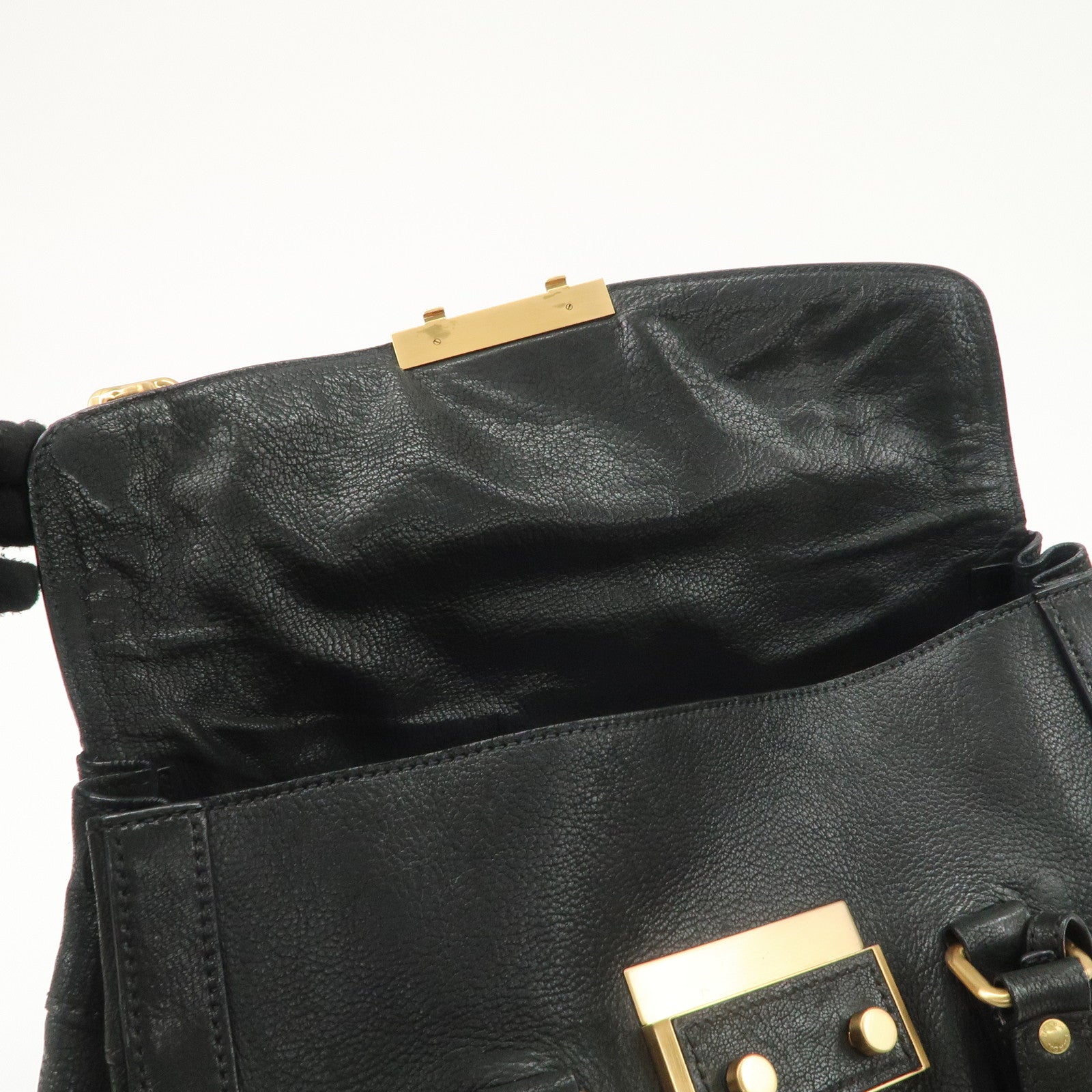 PRADA Leather Shoulder Bag Hand Bag Black BR3027 Used