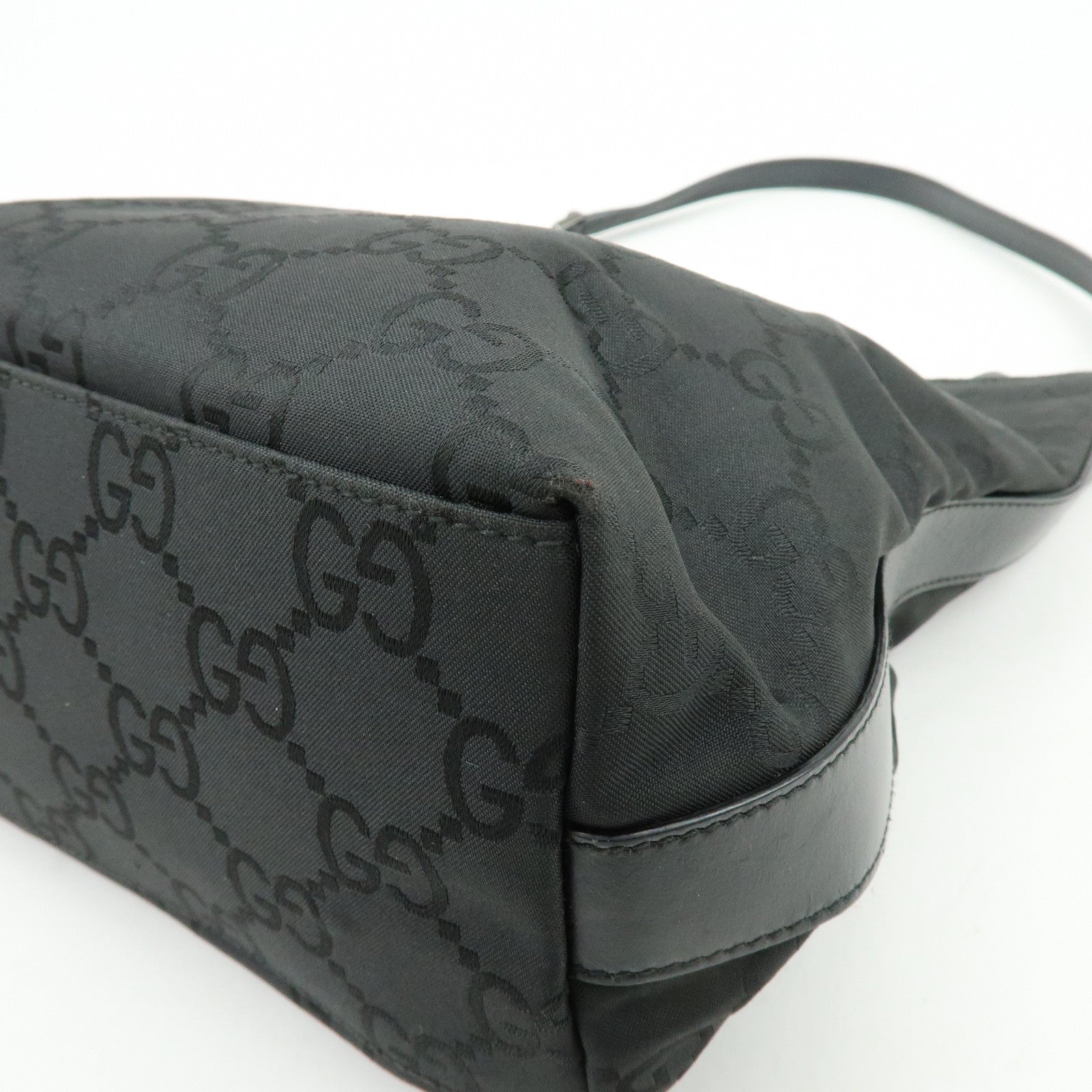 GUCCI Logo GG Nylon Leather Shoulder Bag Hand Bag Black 28335