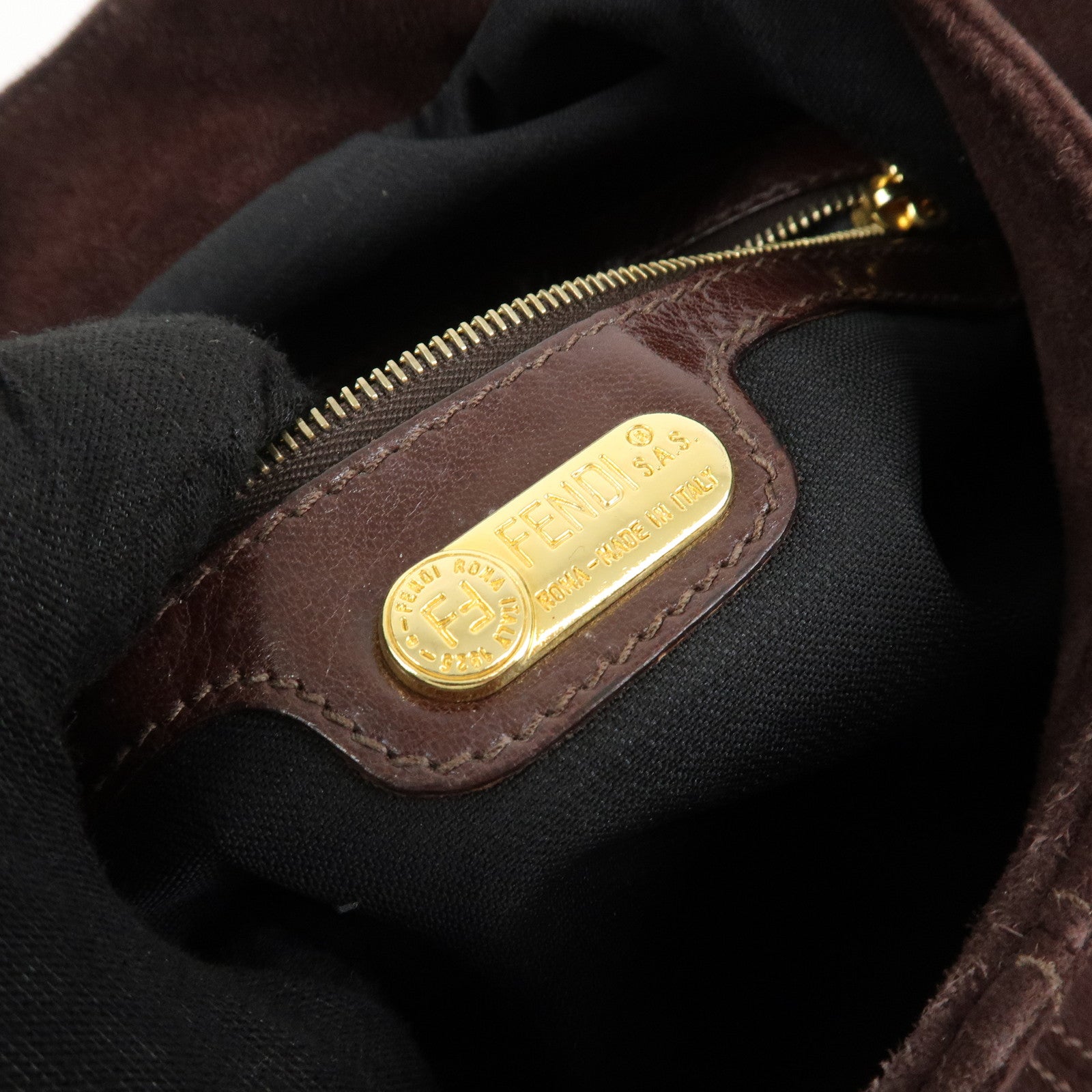 FENDI Suede Leather Shoulder Bag Hand Bag Brown 26327