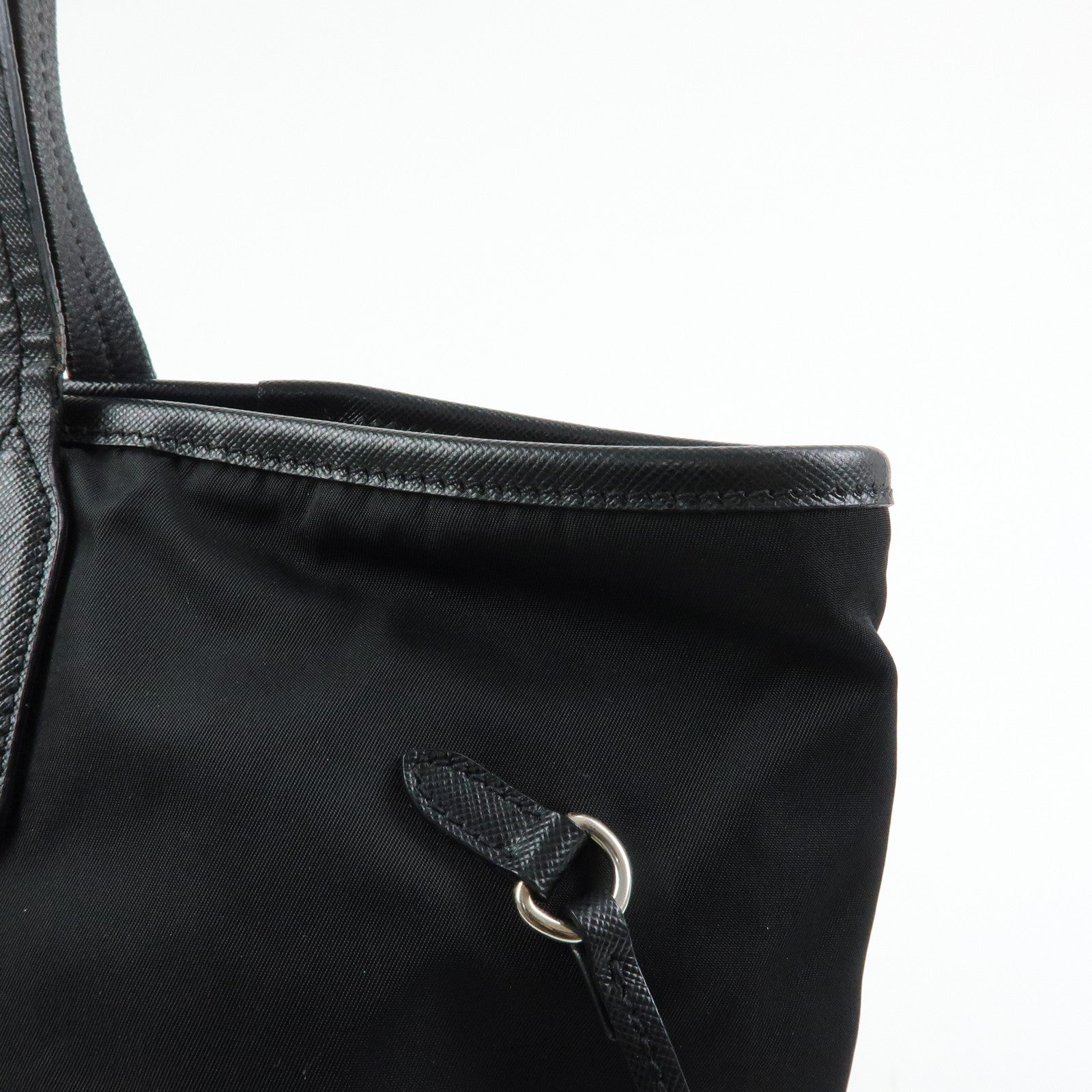 PRADA Logo Nylon Leather Tote Bag Shoulder Bag Hand Bag Black