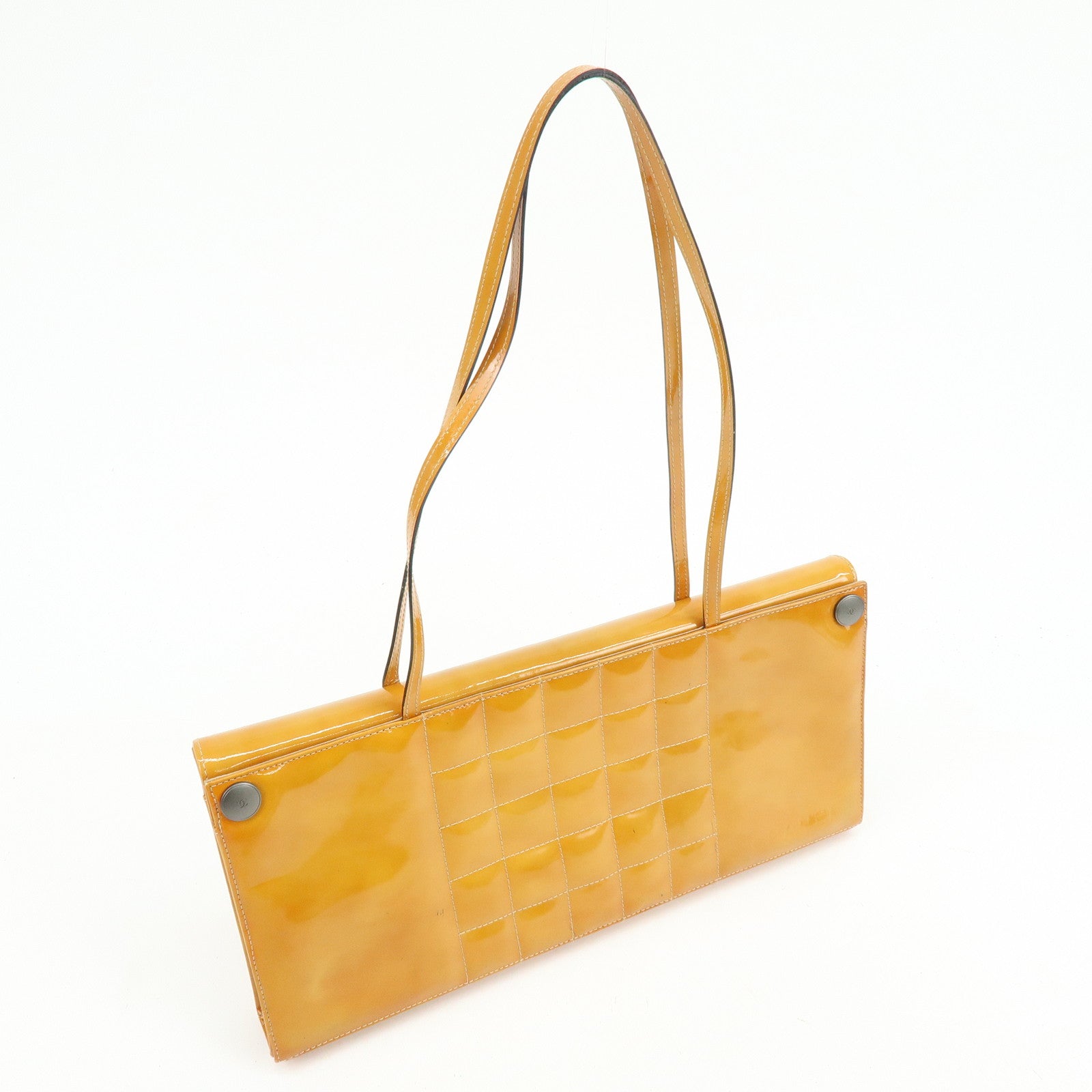 CHANEL Chocolate Bar Patent Leather Shoulder Bag Hand Bag Orange