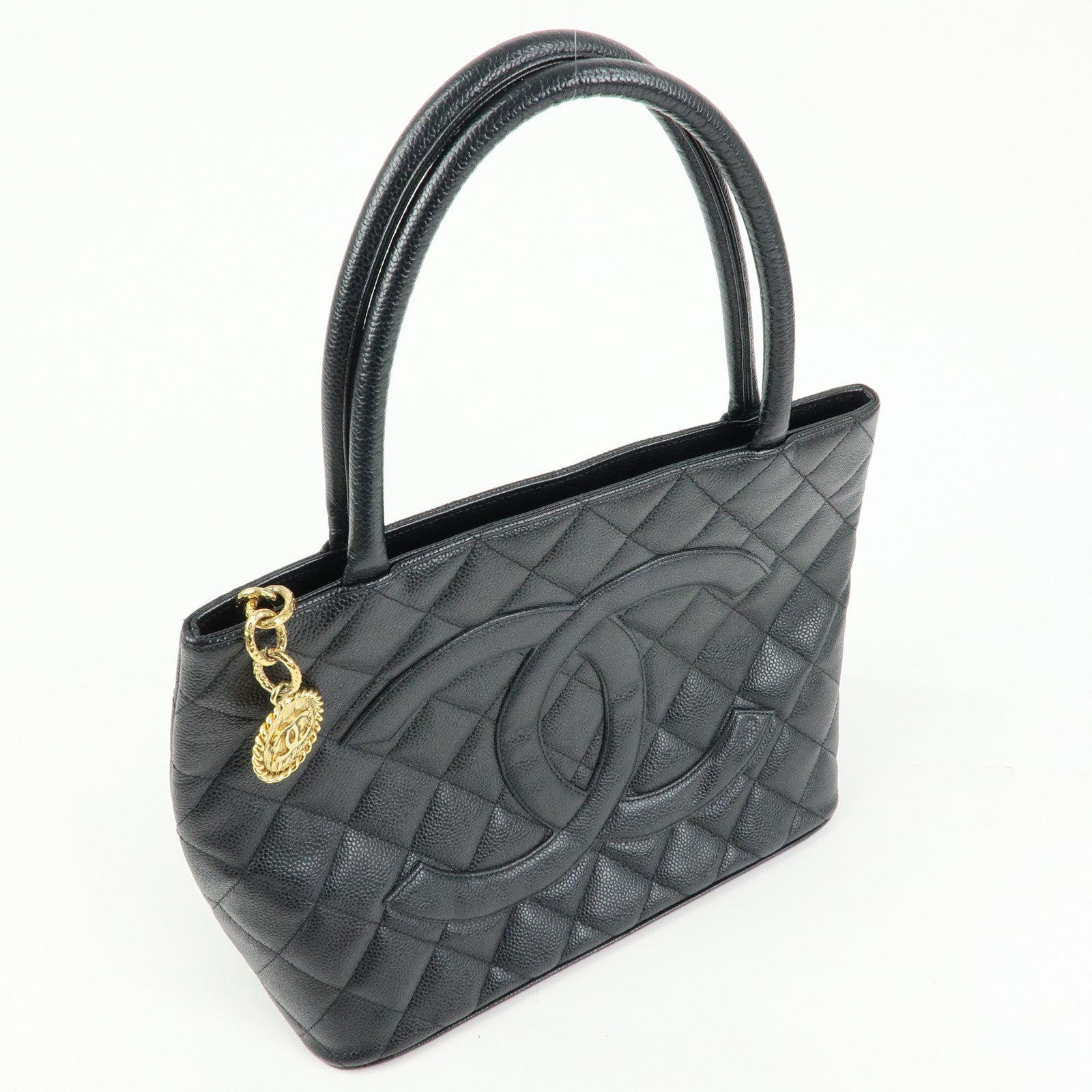 CHANEL Matelasse COCO Mark Medallion Caviarskin Tote Bag A01804