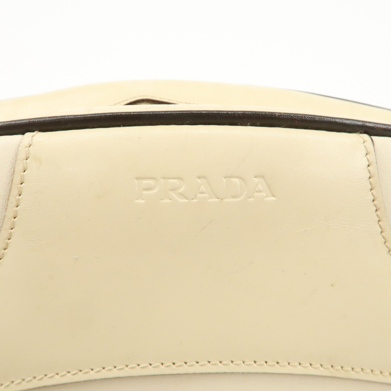 PRADA Leather Bowling Bag Boston Bag Shoulder Bag Ivory BL0049 Used