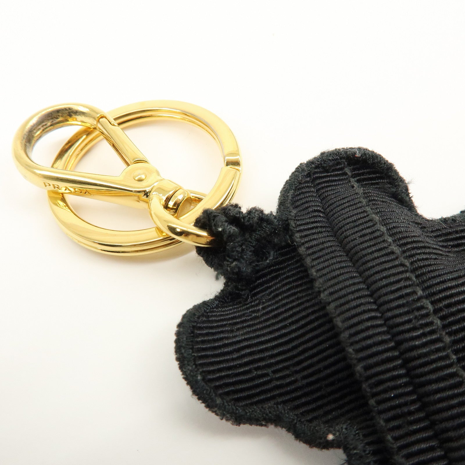 PRADA Bear Motif Canvas Sequins Bag Charm Key Holder Black Silver