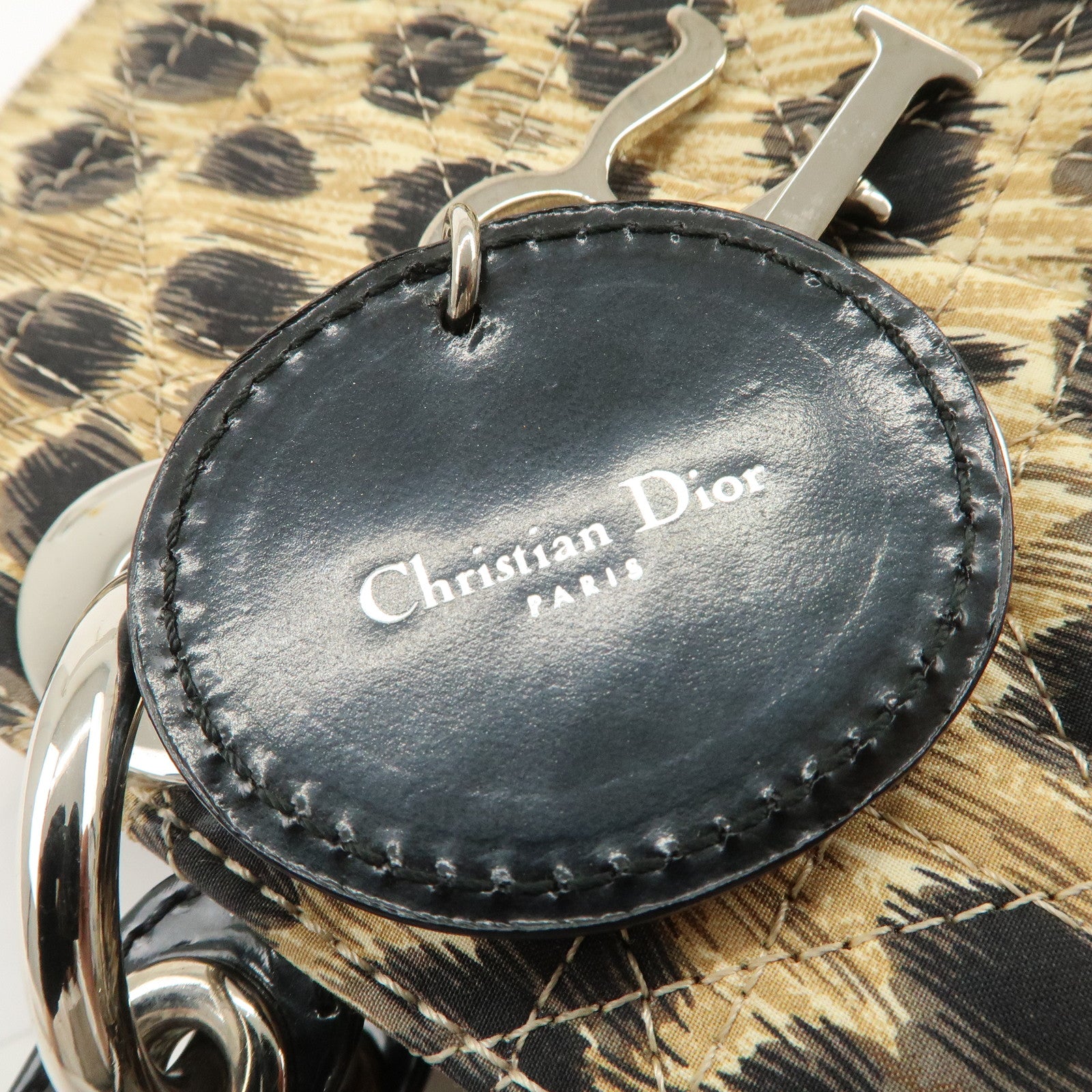 Christian Dior Lady Dior Cannage Nylon 2Way Bag Hand Bag Leopard Used