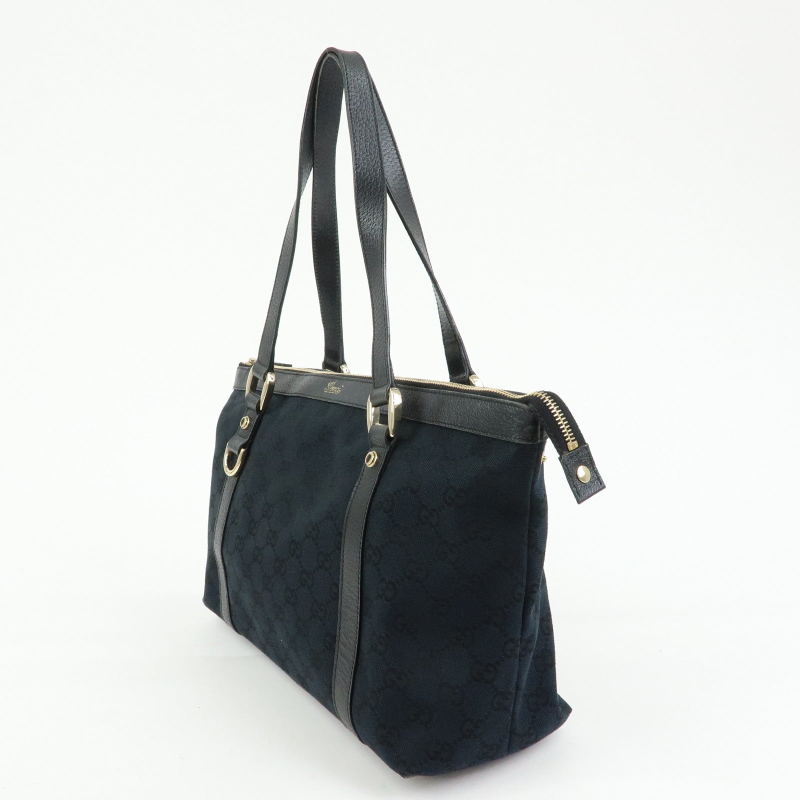GUCCI Abbey GG Canvas Leather Tote Bag Shoulder Bag Black 141470