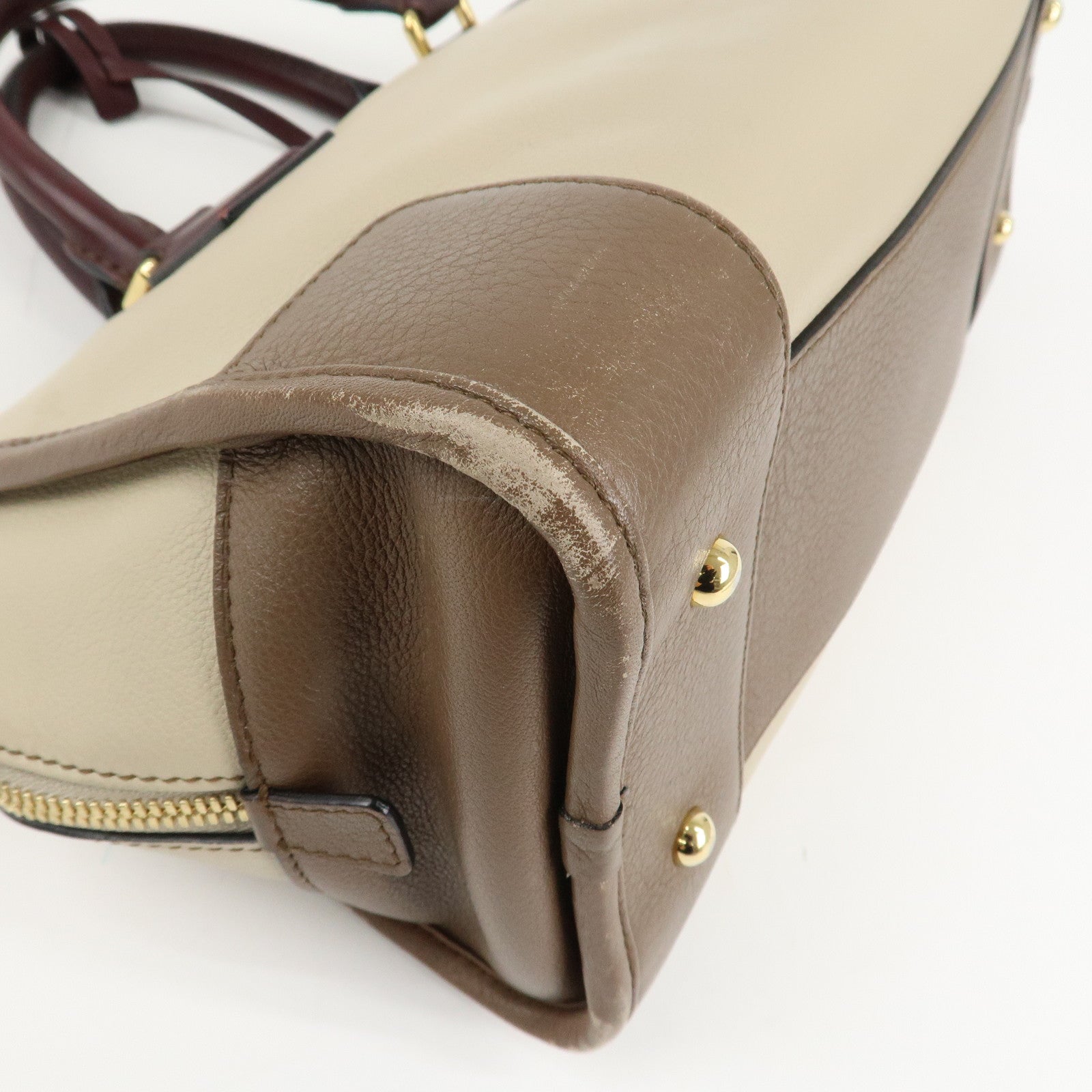 LOEWE Anagram Amazona 28 Leather Hand Bag Brown Ivory Bordeaux Used