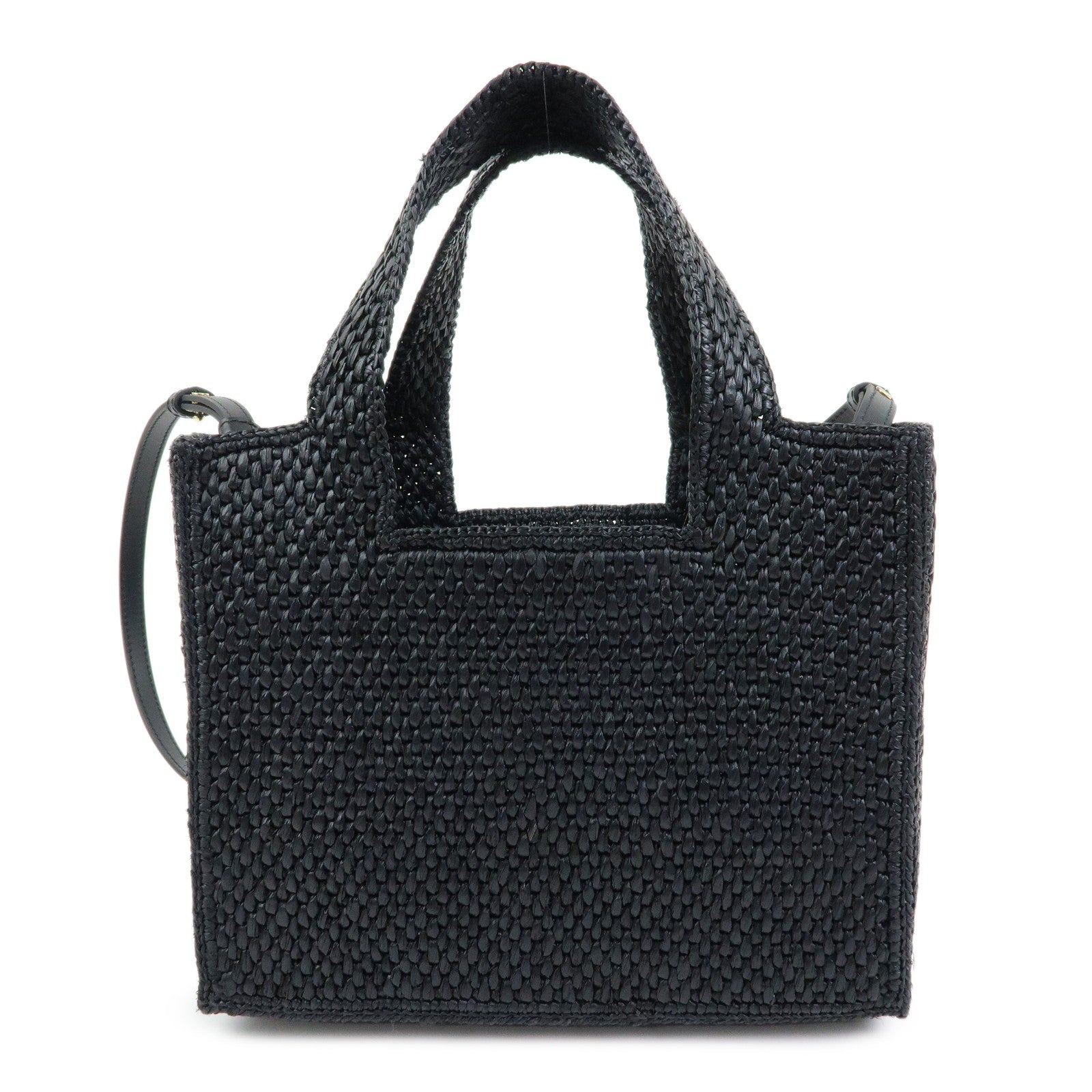 LOEWE Font Tote Mini Bag Raffia Leather 2Way Bag Hand Bag Black
