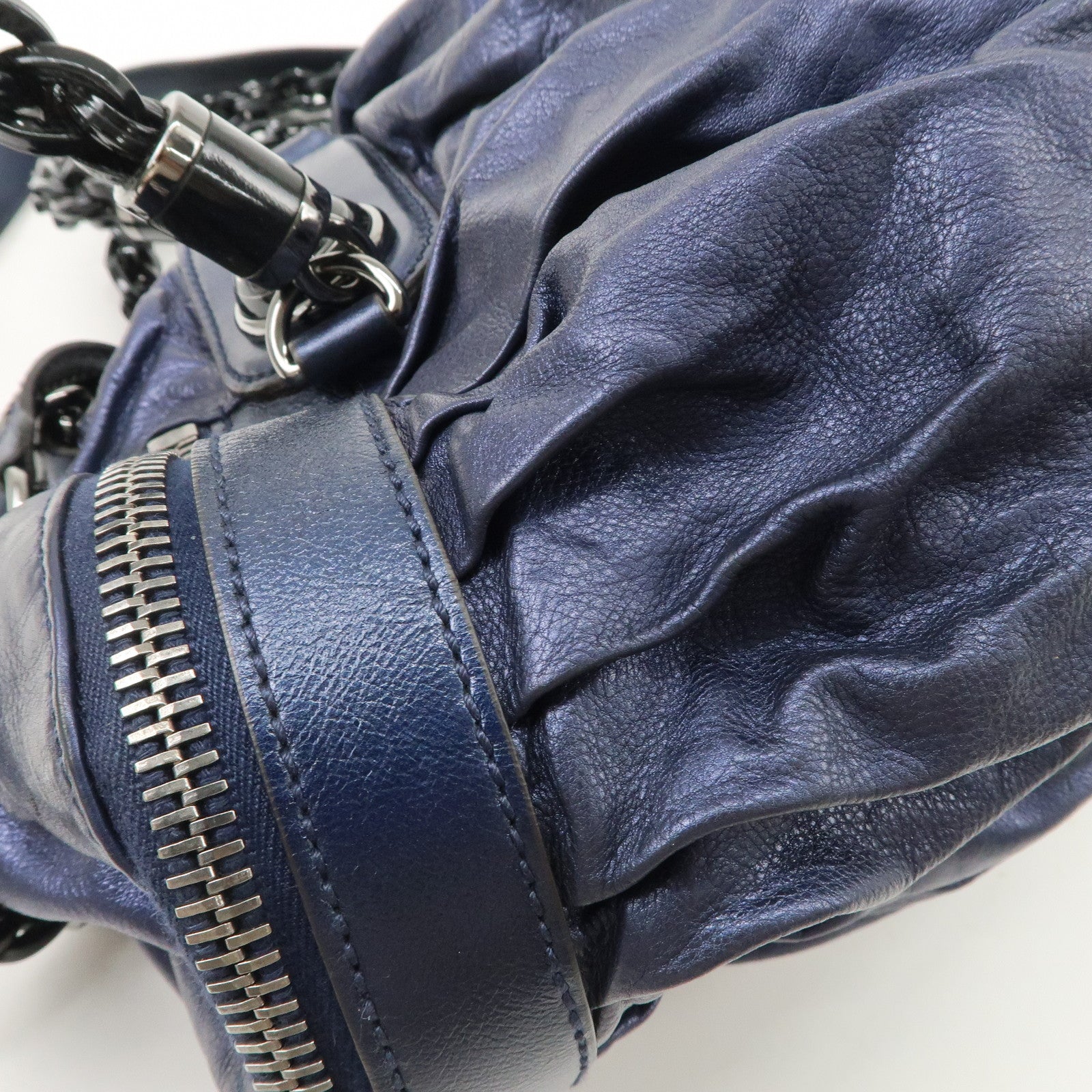 GUCCI Galaxy Leather 2 Way Chain Boston Bag Metallic Blue 228838 Used