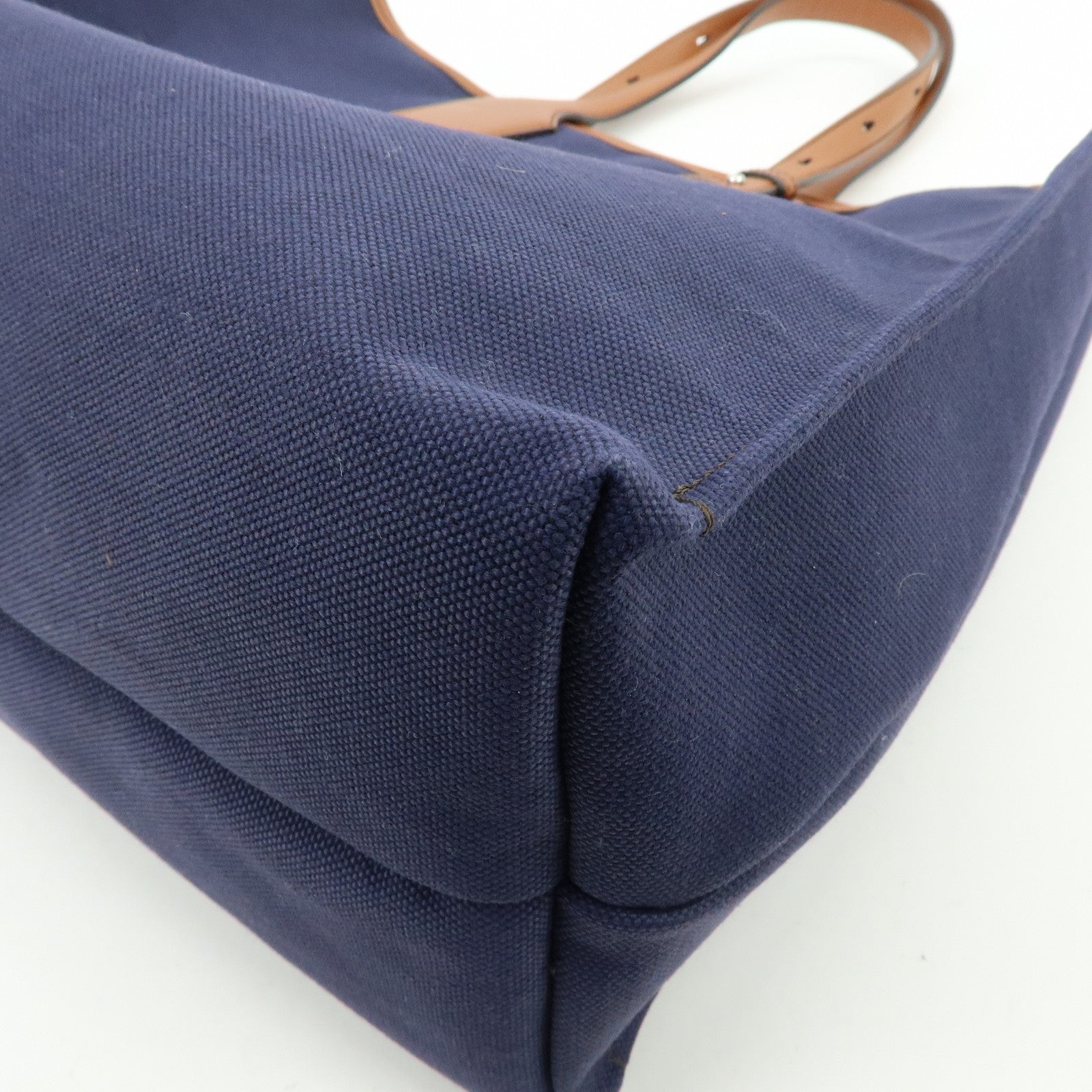 Ferragamo 1927 Signature Canvas Leather Tote Bag Navy Brown