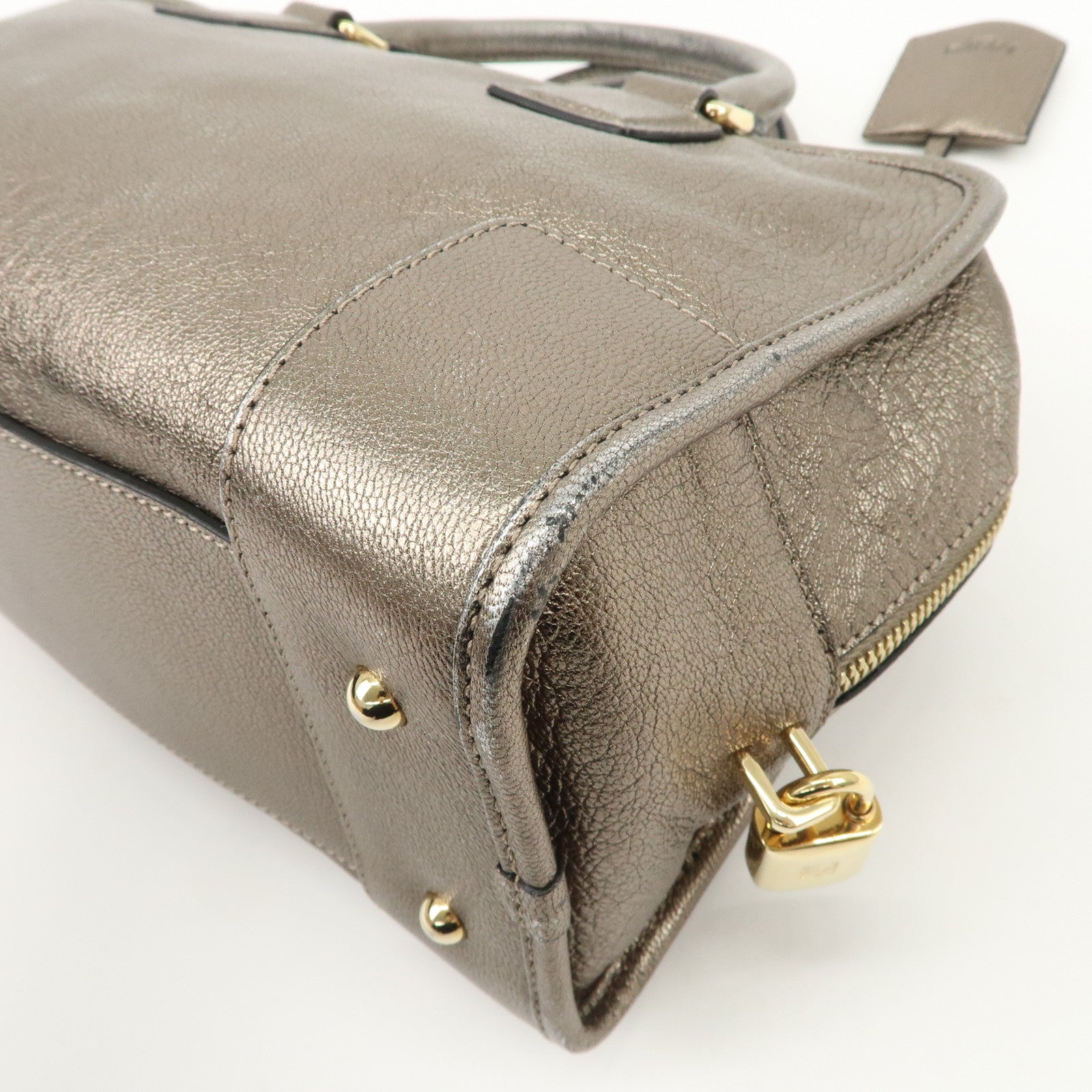 LOEWE Anagram Amazona 28 Leather Hand Bag Gold Used